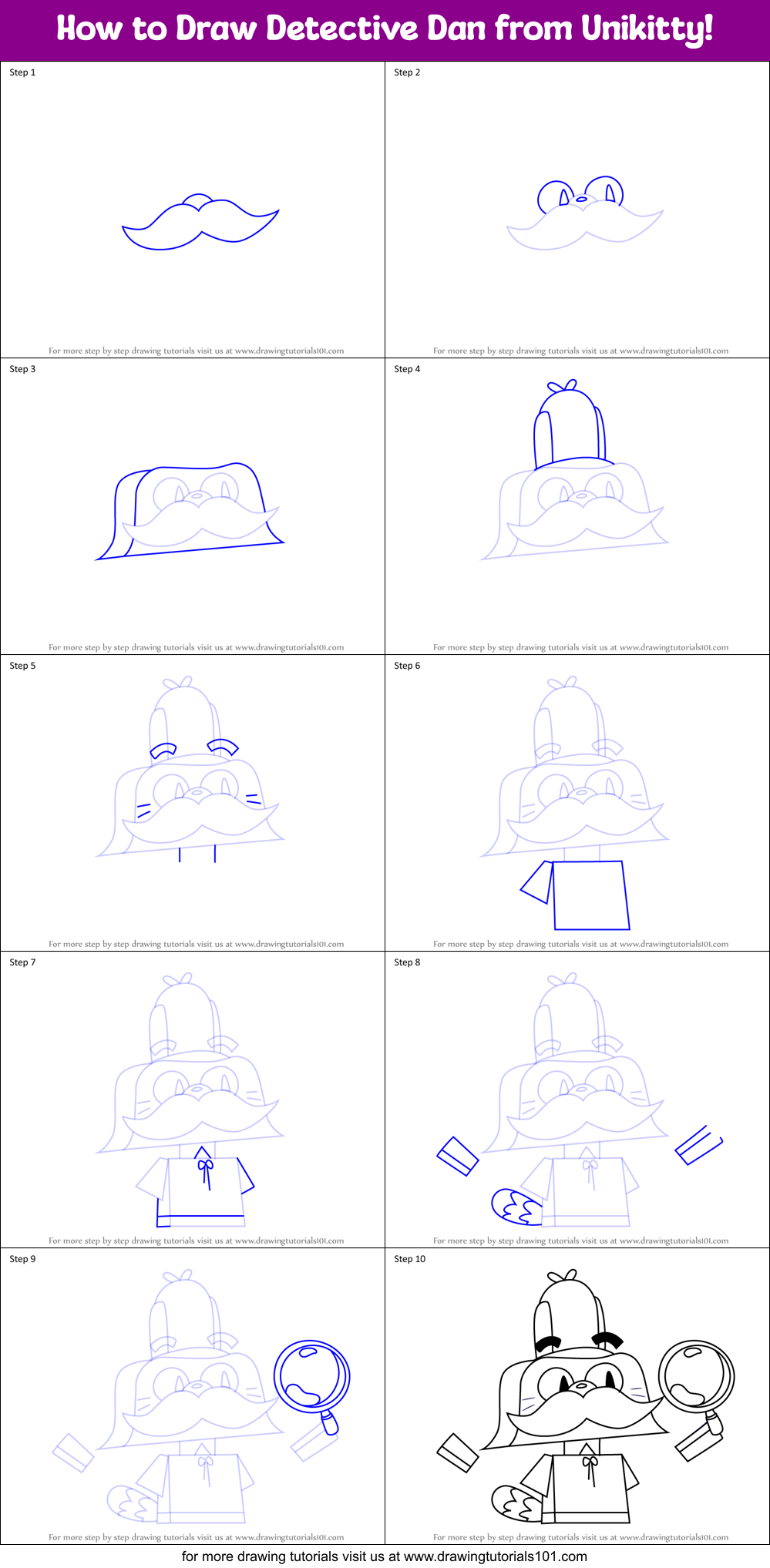 How to Draw Detective Dan from Unikitty! Printable Step by Step
