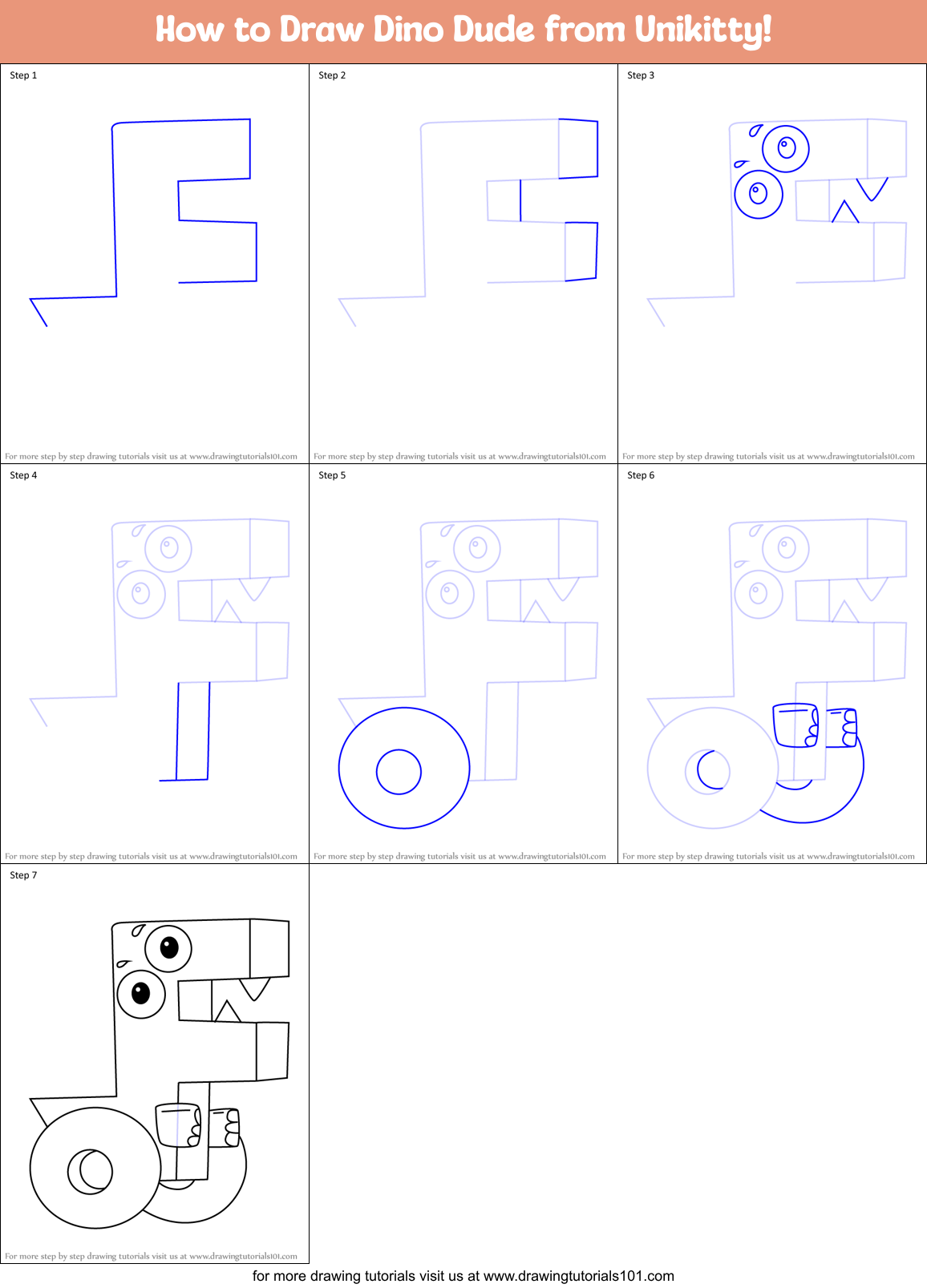 How to Draw Dino Dude from Unikitty! Printable Step by Step