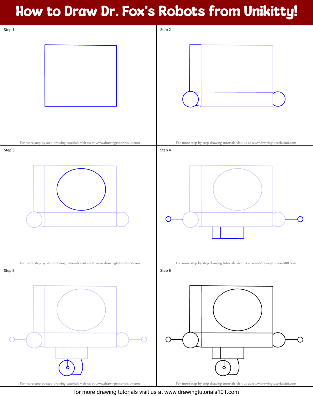 How to Draw Dr. Fox’s Robots from Unikitty! Printable Step by Step