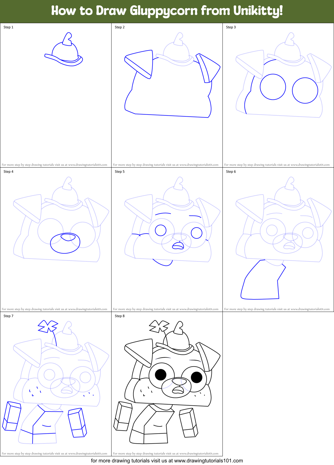 How to Draw Gluppycorn from Unikitty! Printable Step by Step