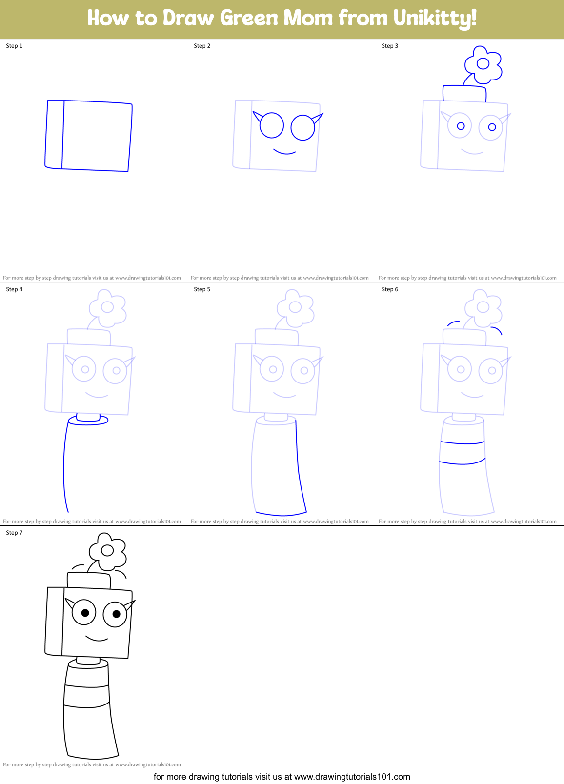 How to Draw Green Mom from Unikitty! Printable Step by Step