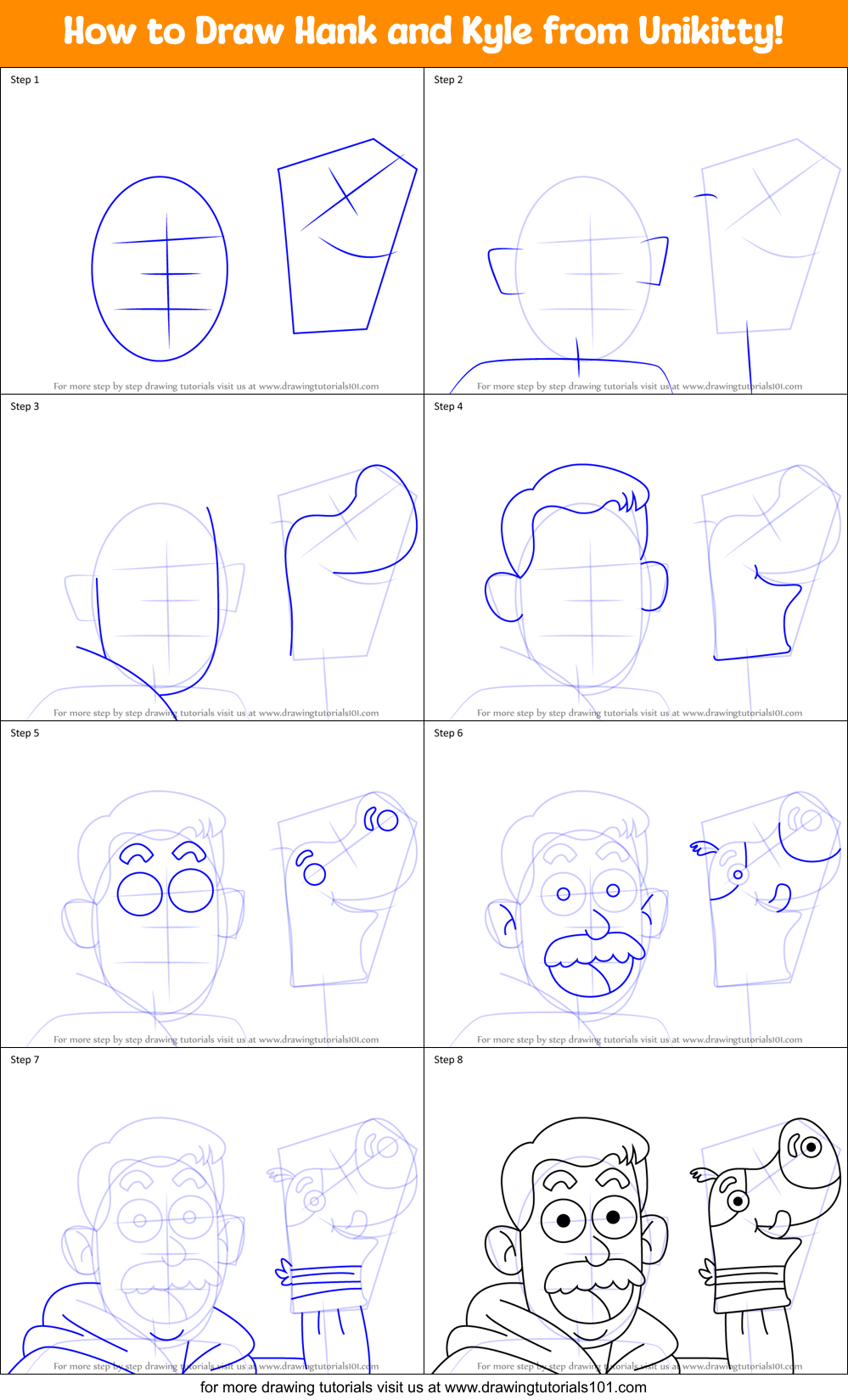 How to Draw Hank and Kyle from Unikitty! Printable Step by Step