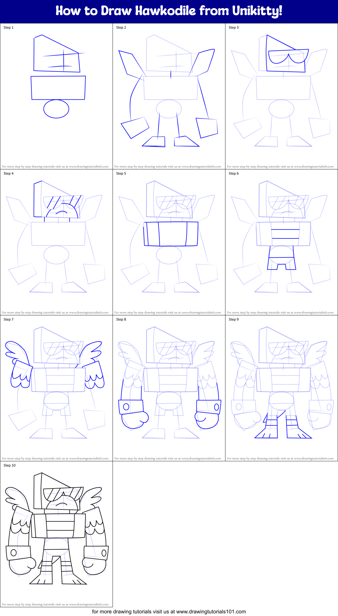 How to Draw Hawkodile from Unikitty! Printable Step by Step