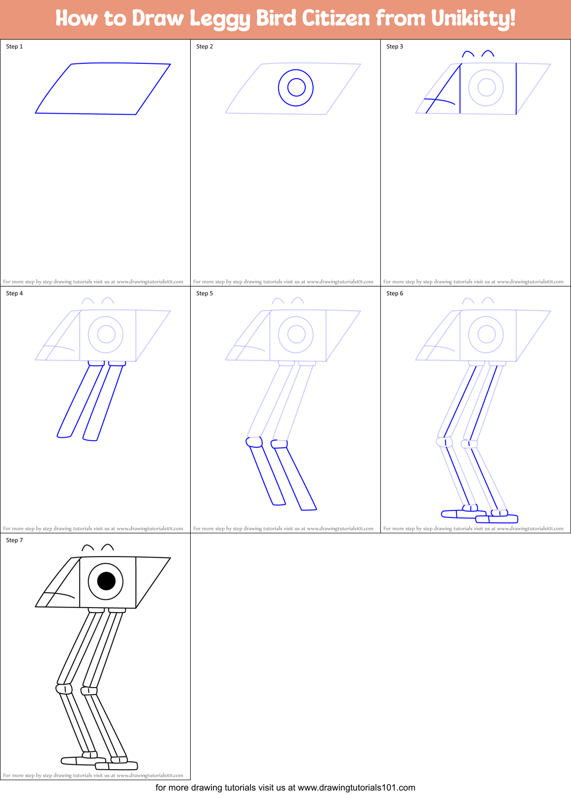 How to Draw Leggy Bird Citizen from Unikitty! Printable Step by Step