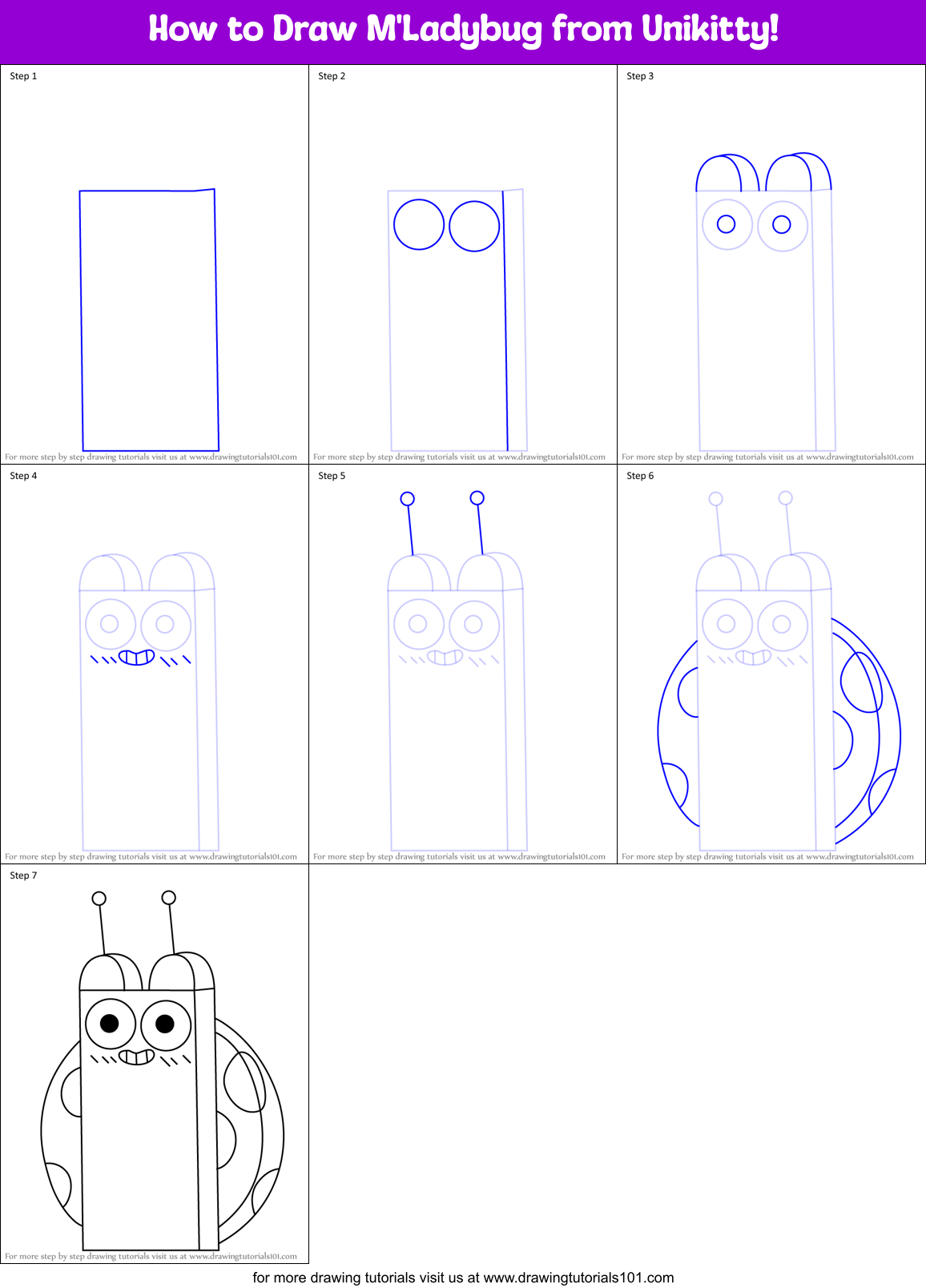 How to Draw M'Ladybug from Unikitty! Printable Step by Step