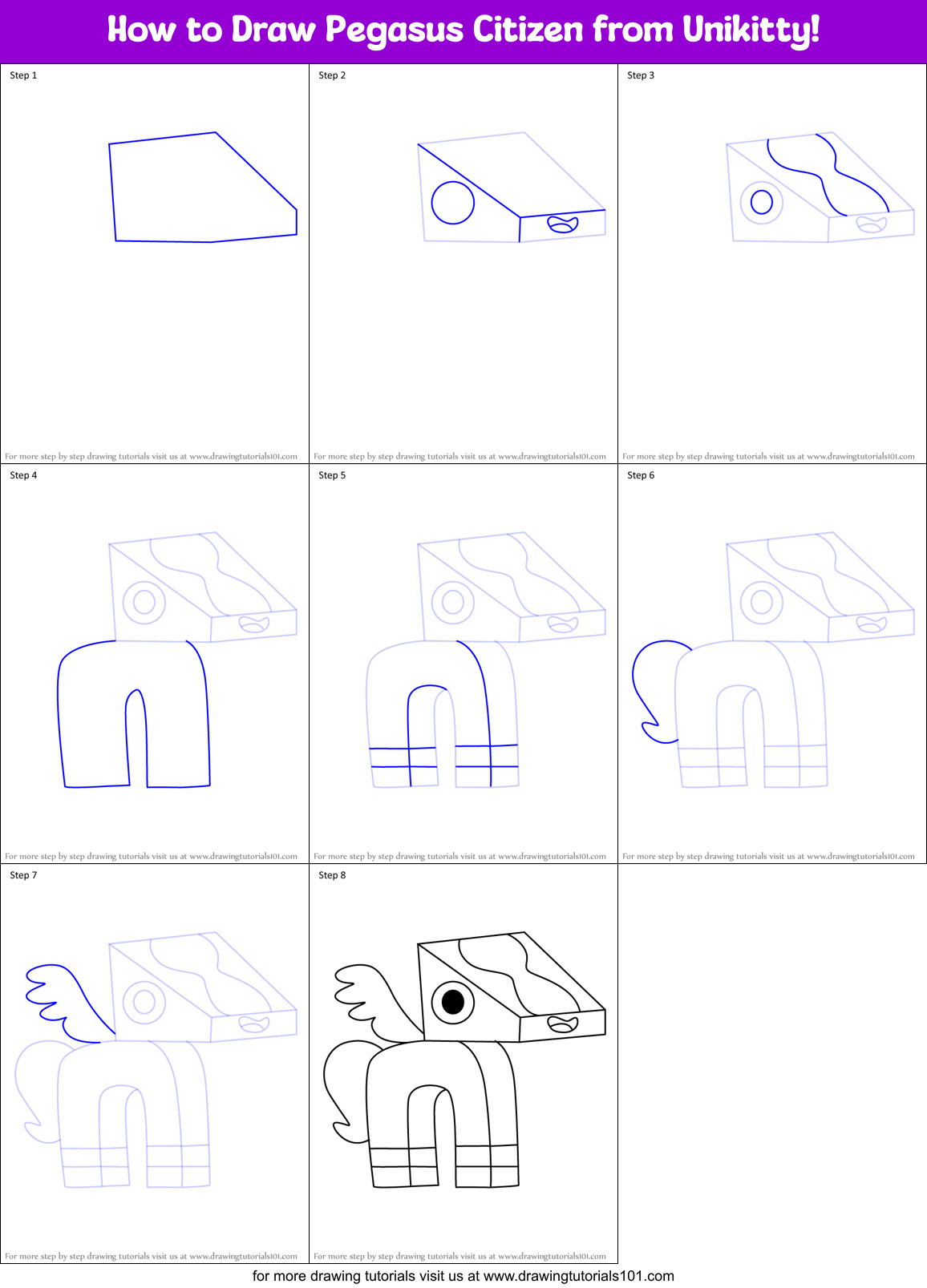 How to Draw Pegasus Citizen from Unikitty! Printable Step by Step