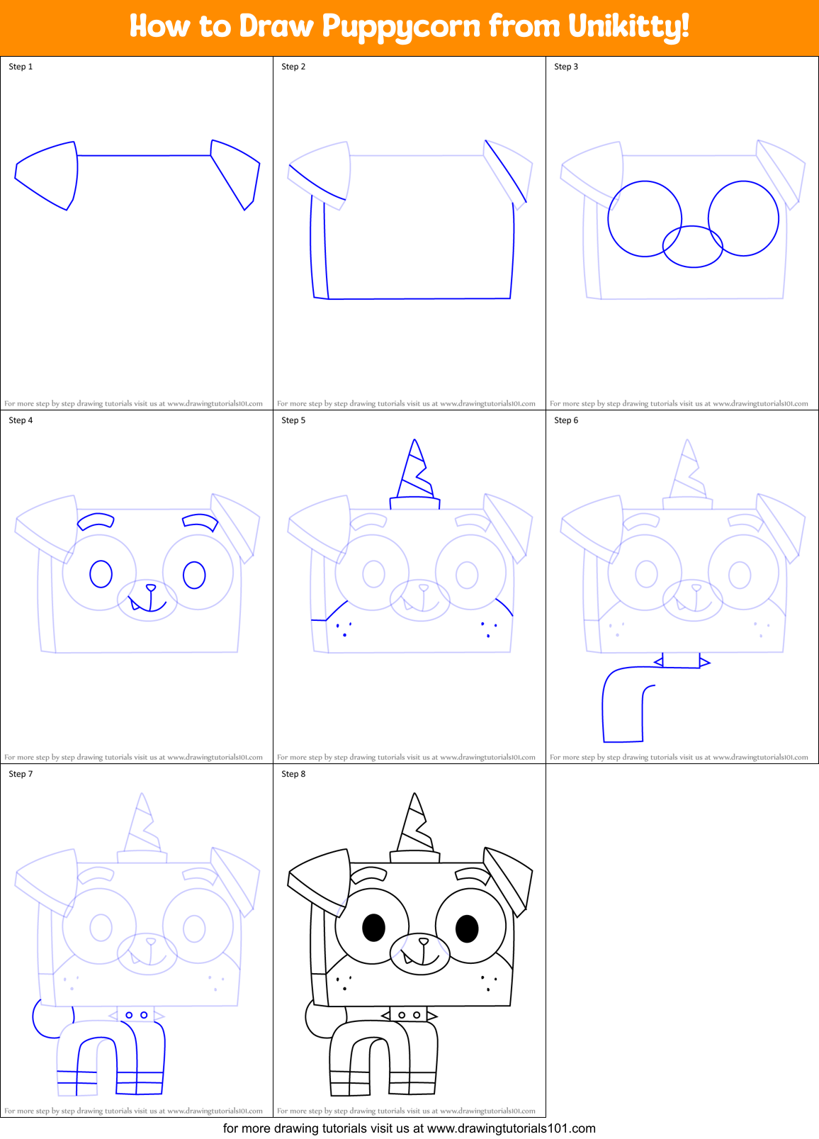 How to Draw Puppycorn from Unikitty! Printable Step by Step