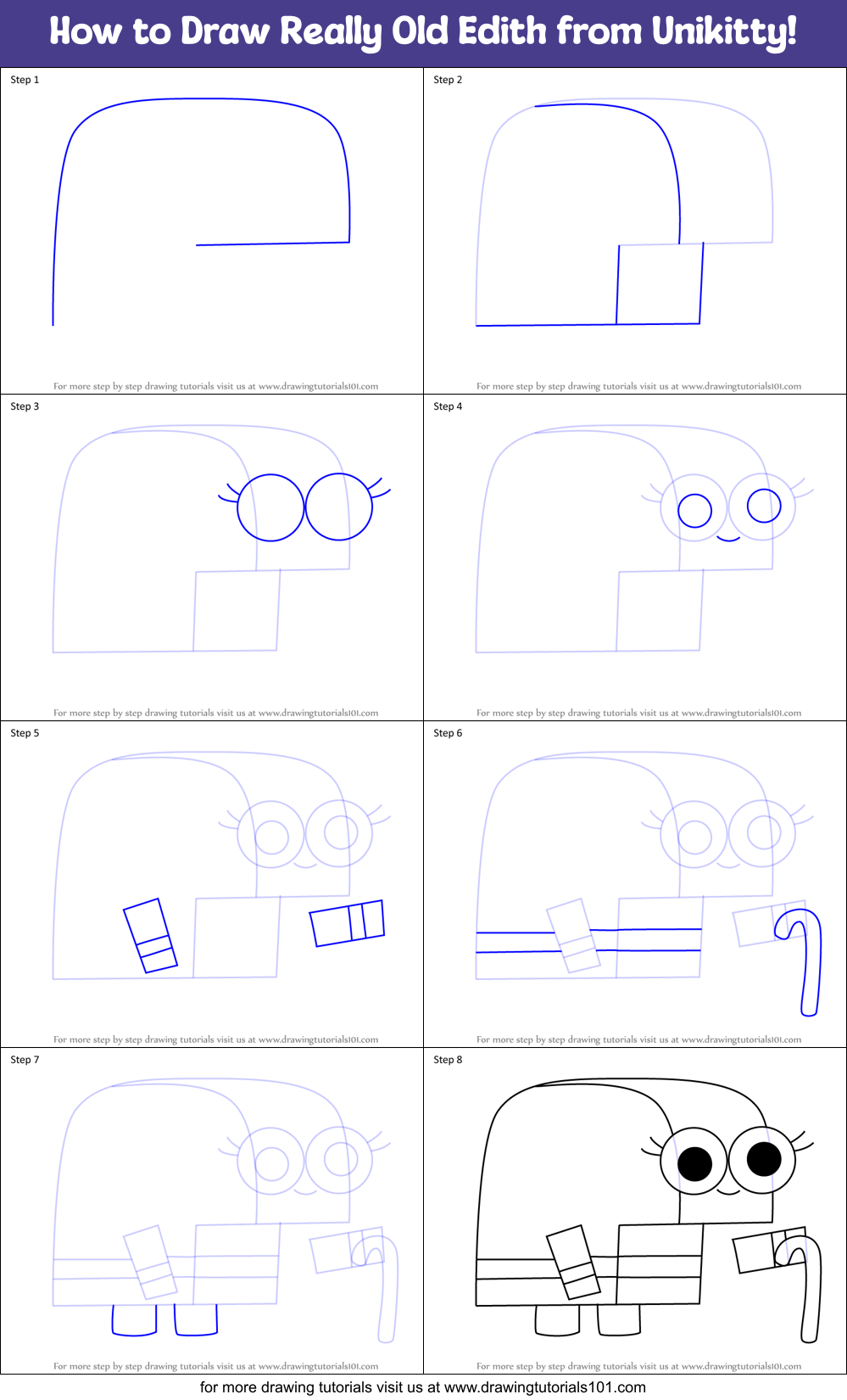 How to Draw Really Old Edith from Unikitty! Printable Step by Step