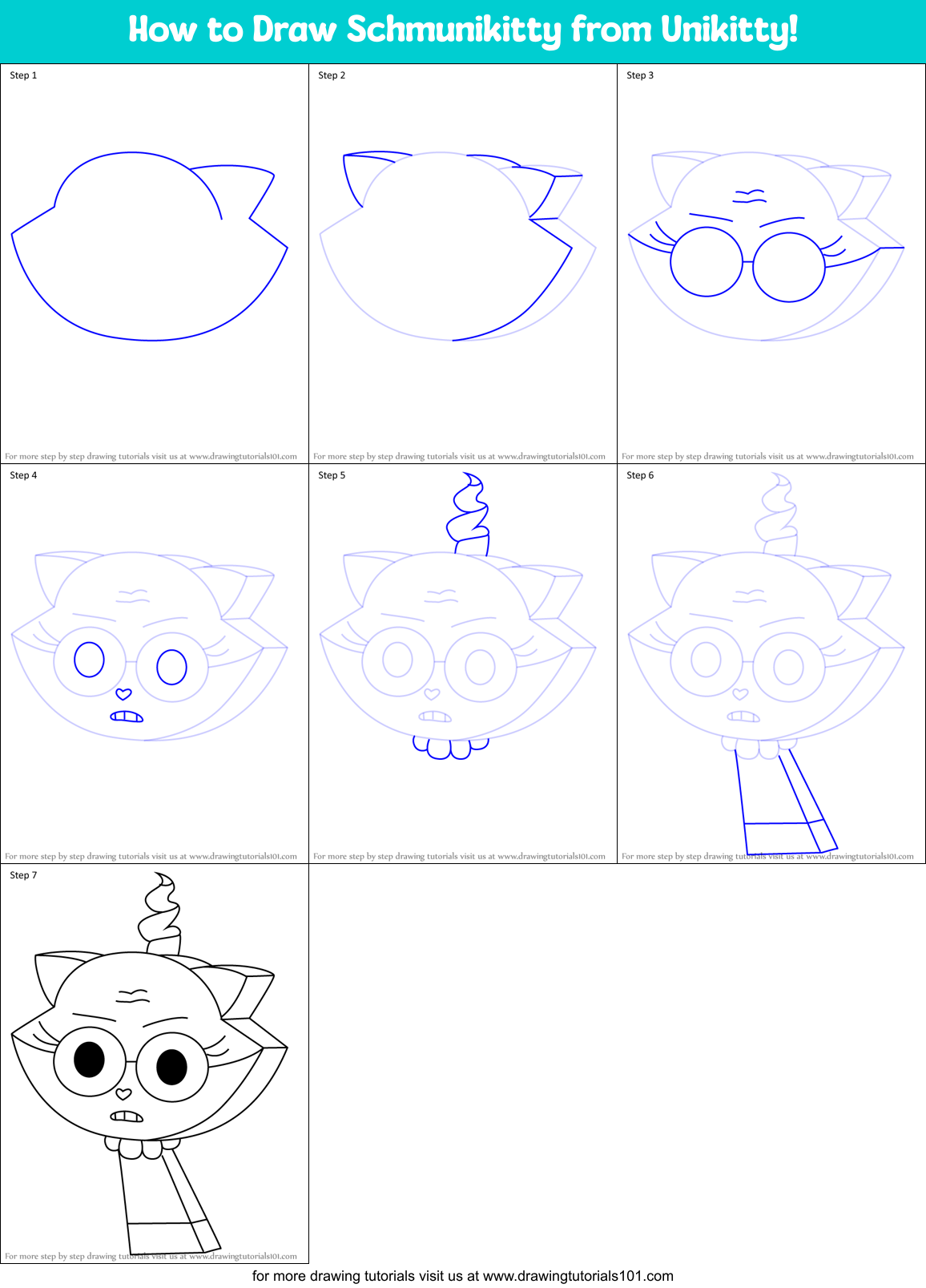 How to Draw Schmunikitty from Unikitty! Printable Step by Step