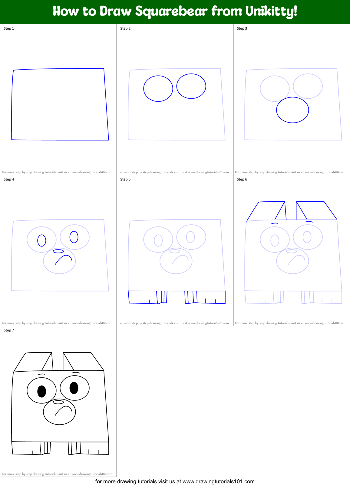 How to Draw Squarebear from Unikitty! Printable Step by Step