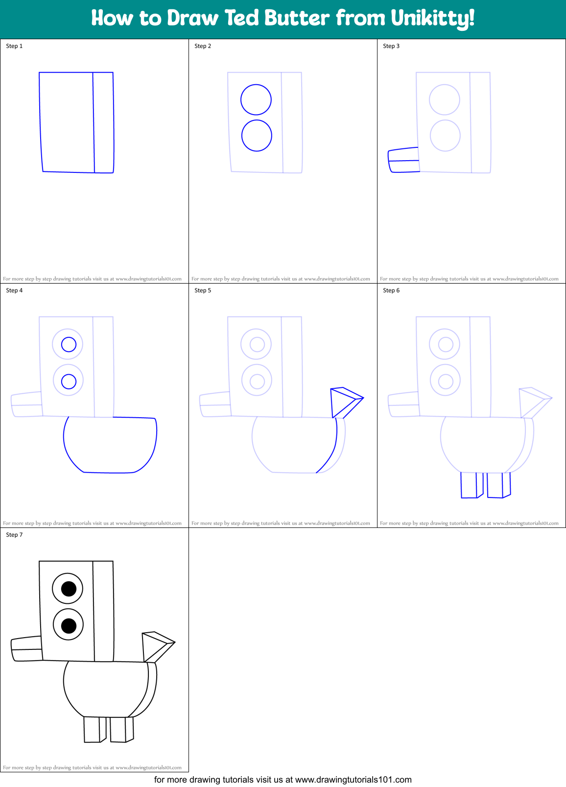 How to Draw Ted Butter from Unikitty! Printable Step by Step