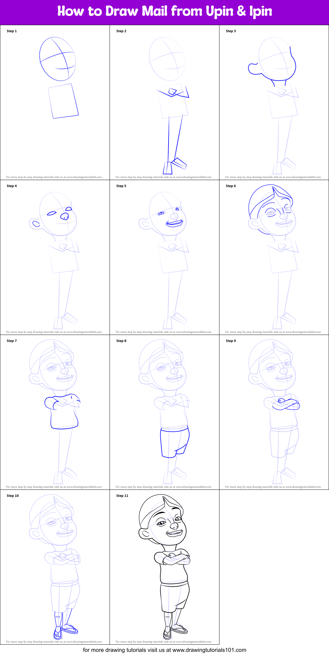How to Draw Mail from Upin & Ipin Printable Step by Step