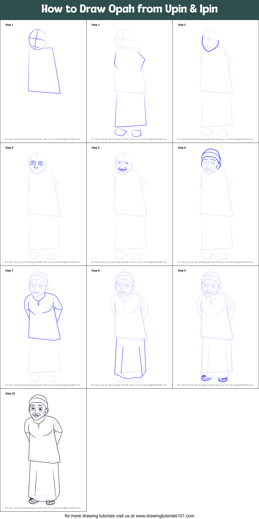 How to Draw Opah from Upin & Ipin Printable Step by Step