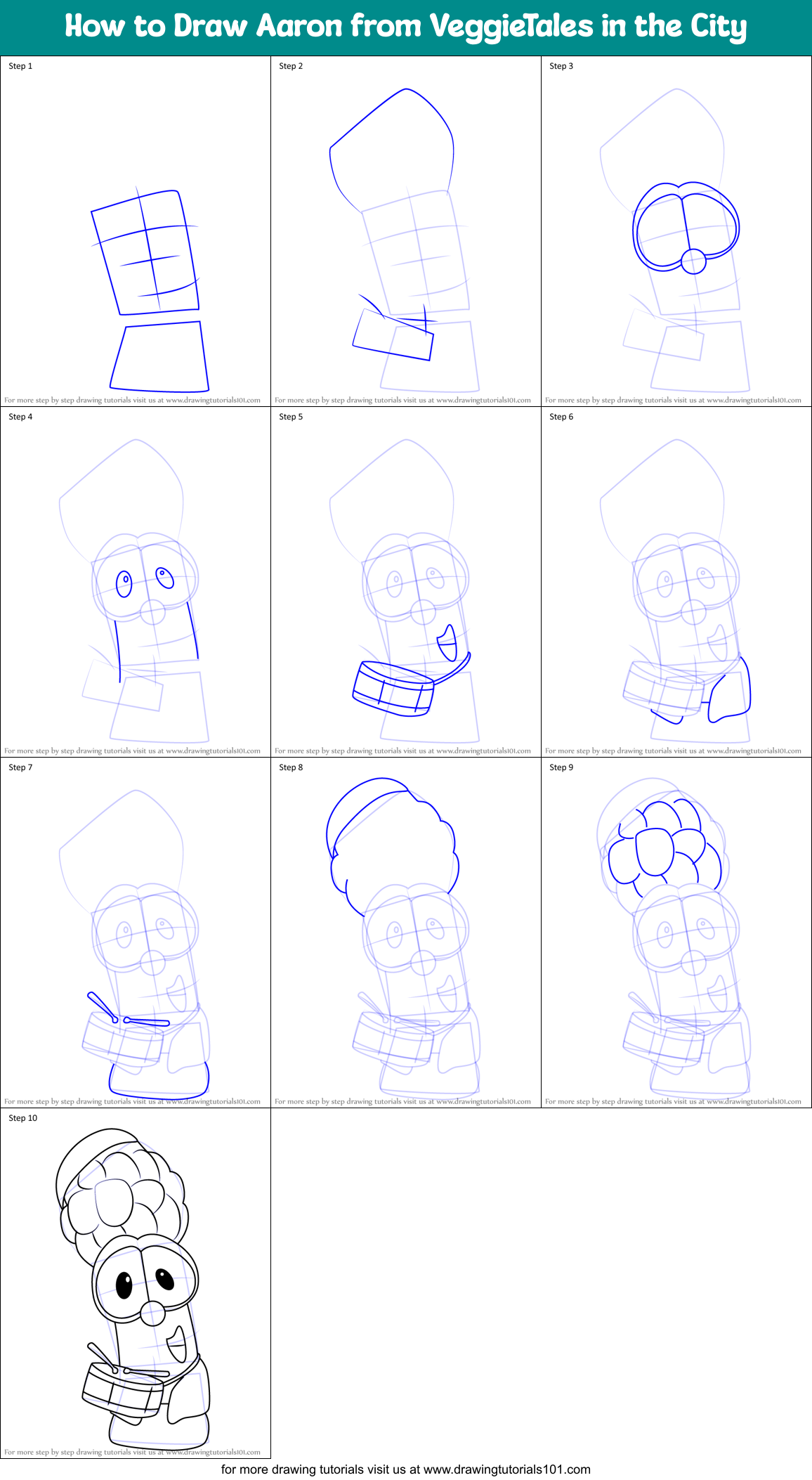 How to Draw Aaron from VeggieTales in the City Printable Step by Step