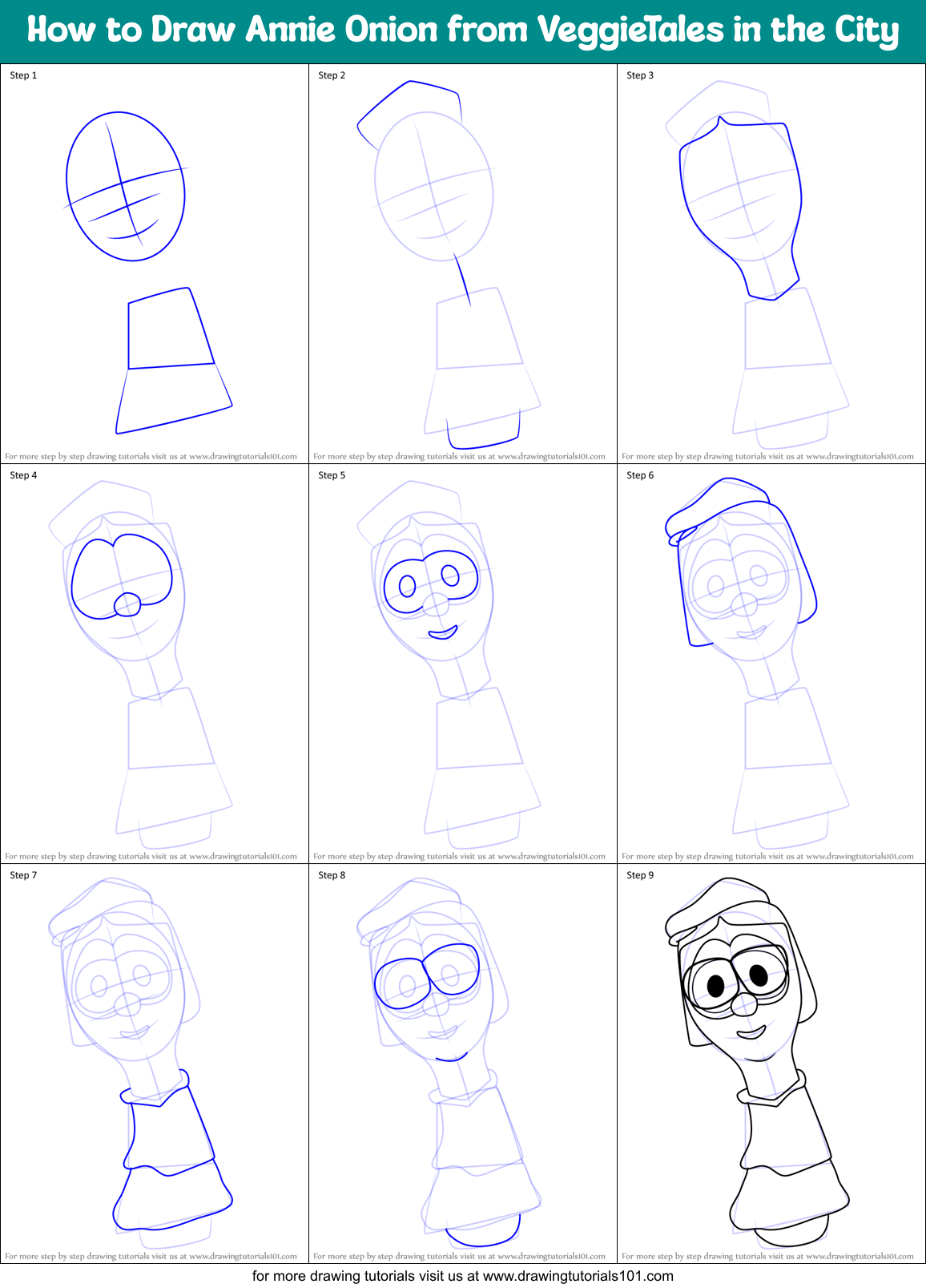 How to Draw Annie Onion from VeggieTales in the City Printable Step by Step