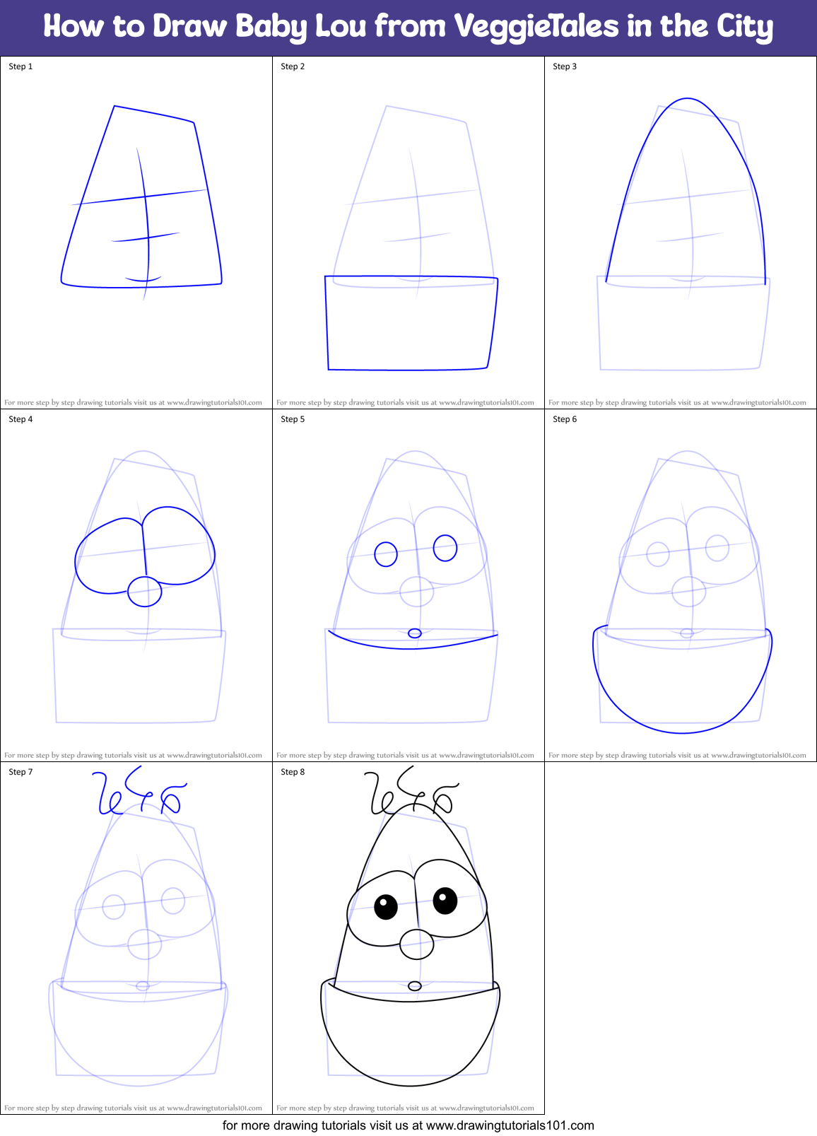 How to Draw Baby Lou from VeggieTales in the City Printable Step by Step