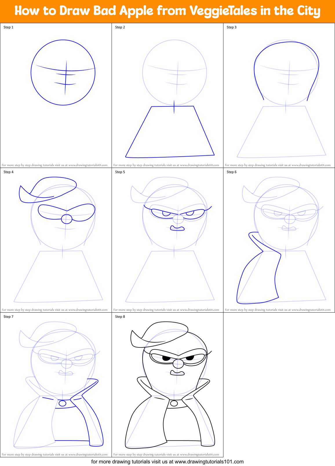 How to Draw Bad Apple from VeggieTales in the City Printable Step by Step