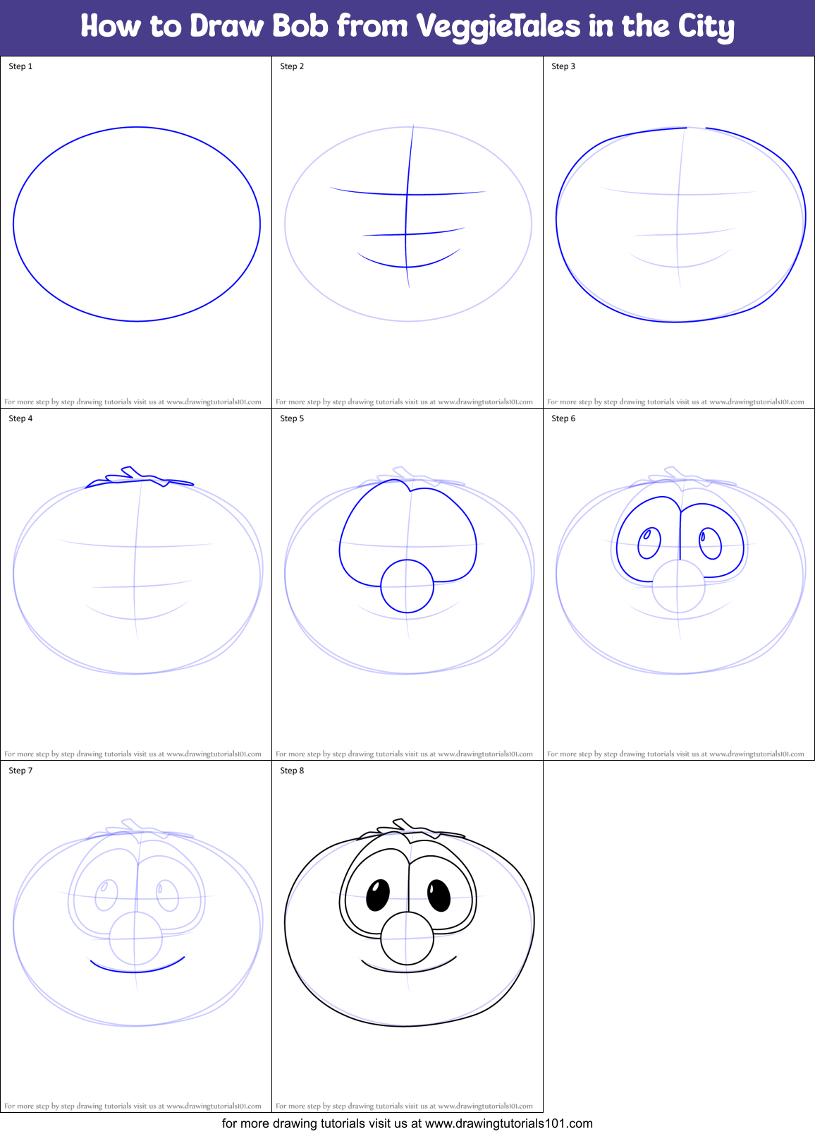 How to Draw Bob from VeggieTales in the City Printable Step by Step