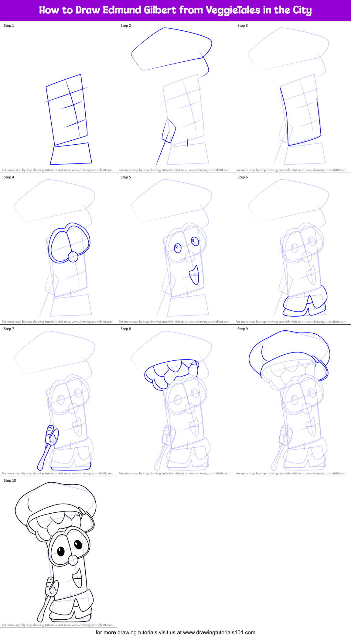 How to Draw Edmund Gilbert from VeggieTales in the City Printable Step by Step