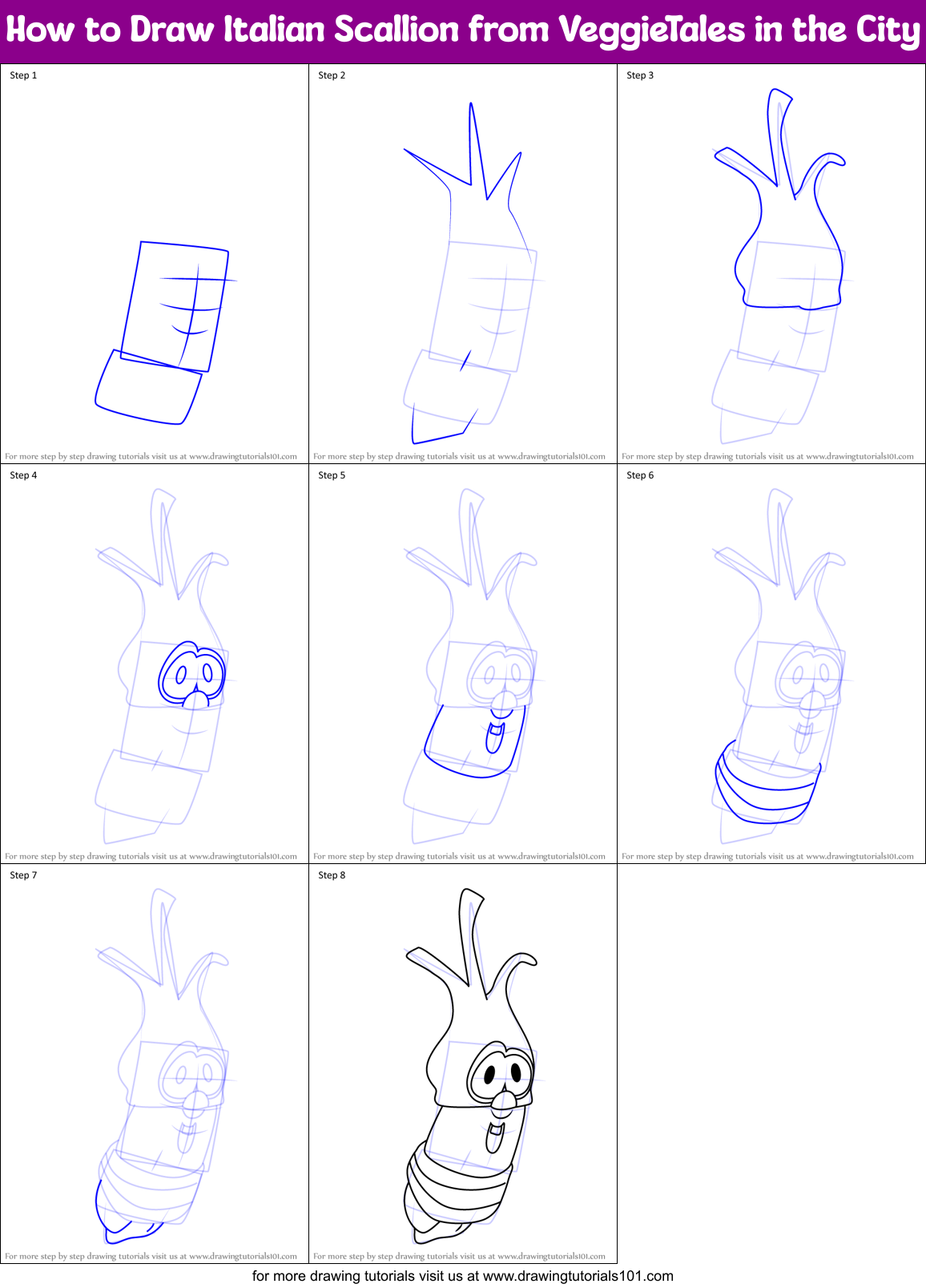 How to Draw Italian Scallion from VeggieTales in the City Printable Step by Step