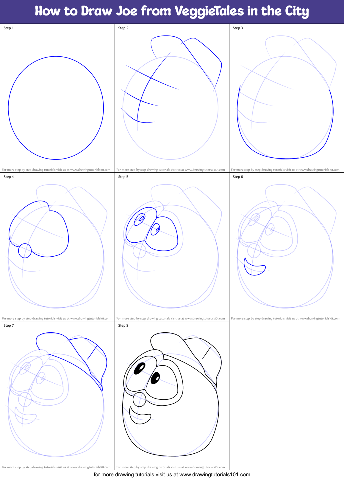 How to Draw Joe from VeggieTales in the City Printable Step by Step