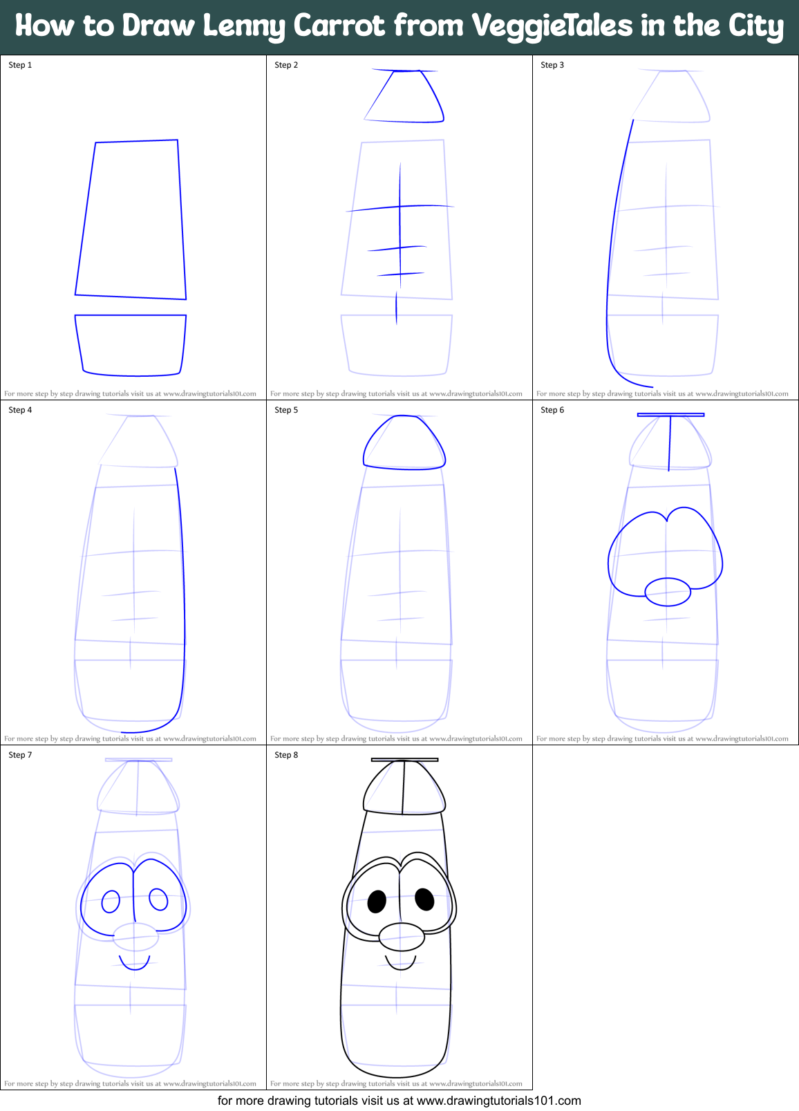 How to Draw Lenny Carrot from VeggieTales in the City Printable Step by Step