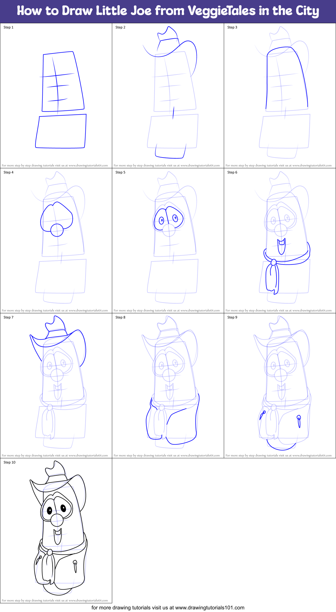 How to Draw Little Joe from VeggieTales in the City Printable Step by Step