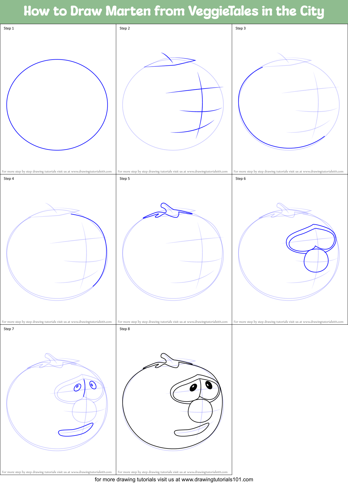 How to Draw Marten from VeggieTales in the City Printable Step by Step