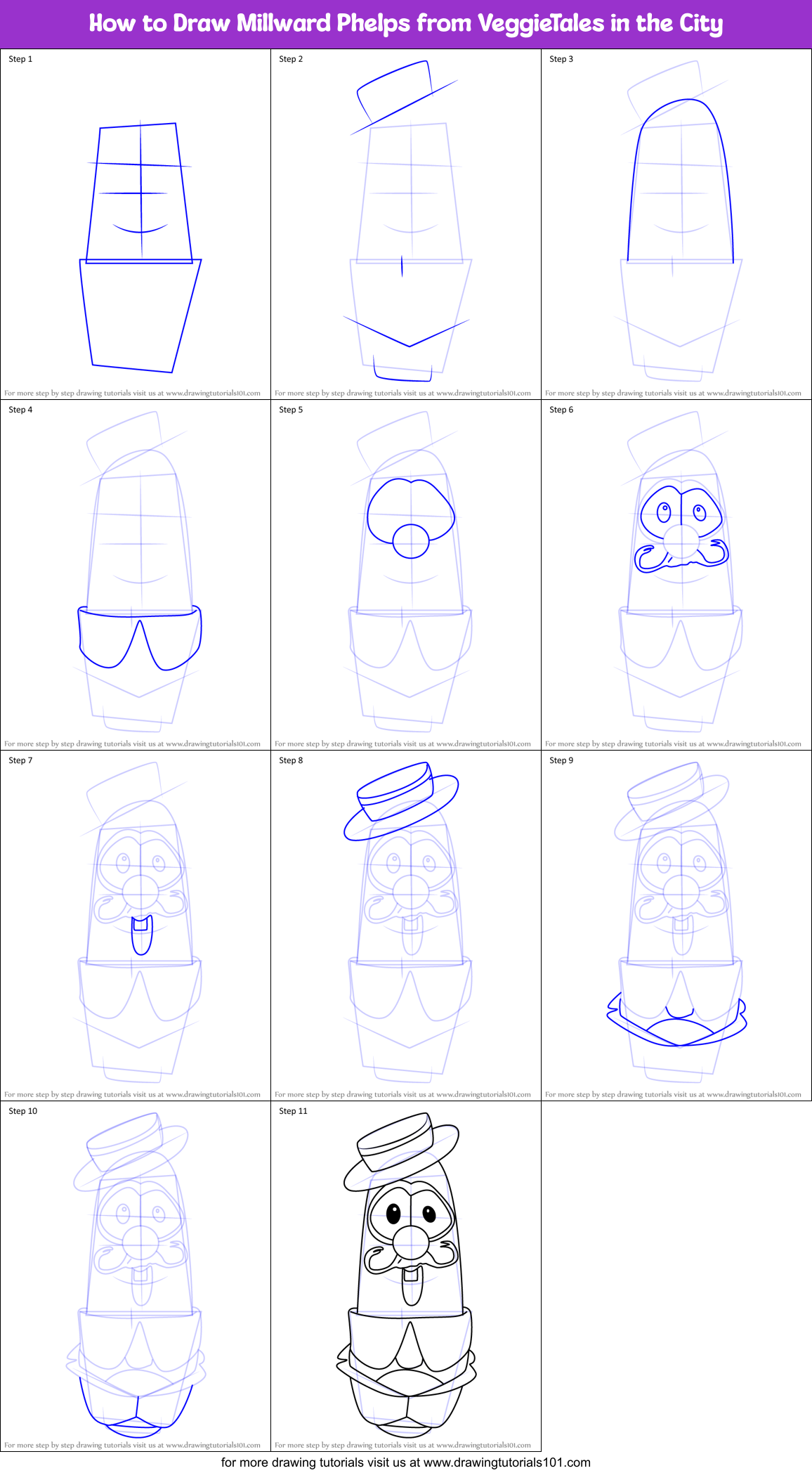 How to Draw Millward Phelps from VeggieTales in the City Printable Step by Step