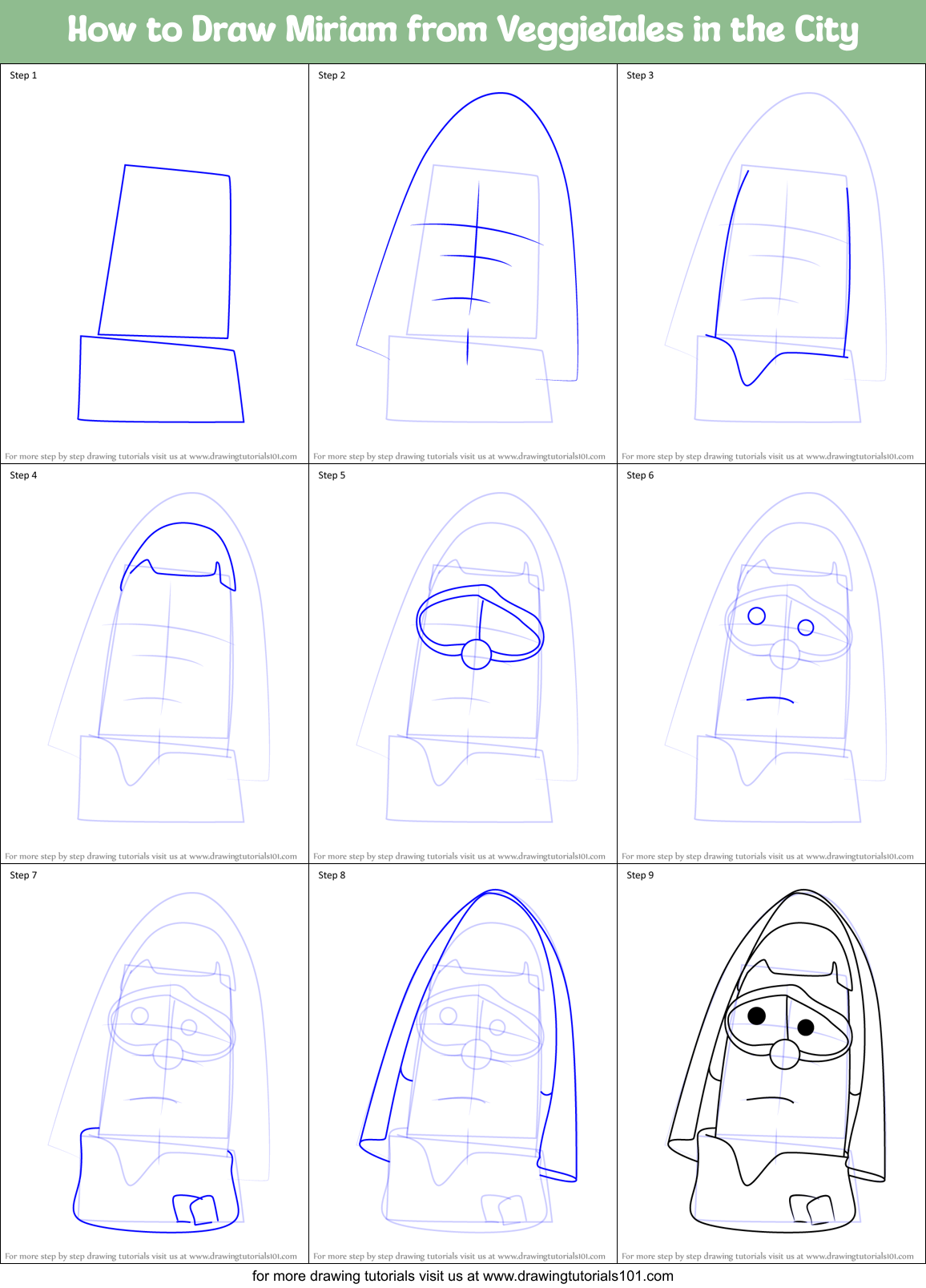 How to Draw Miriam from VeggieTales in the City Printable Step by Step