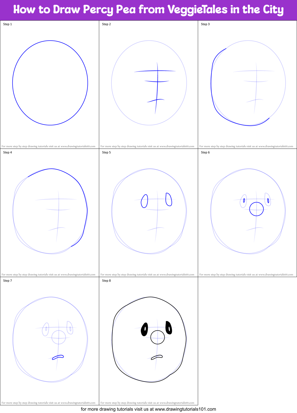 How to Draw Percy Pea from VeggieTales in the City Printable Step by Step