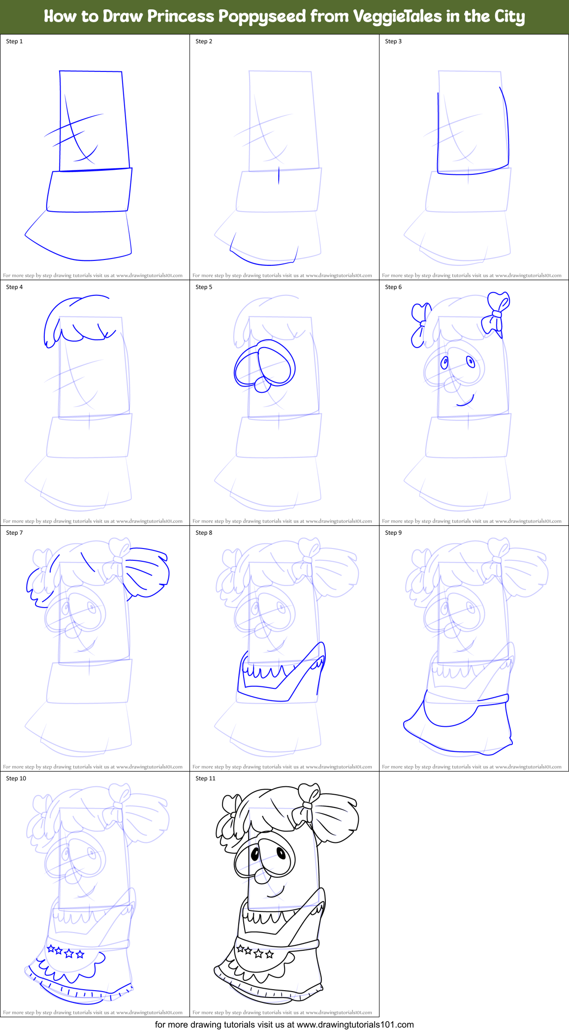 How to Draw Princess Poppyseed from VeggieTales in the City Printable Step by Step