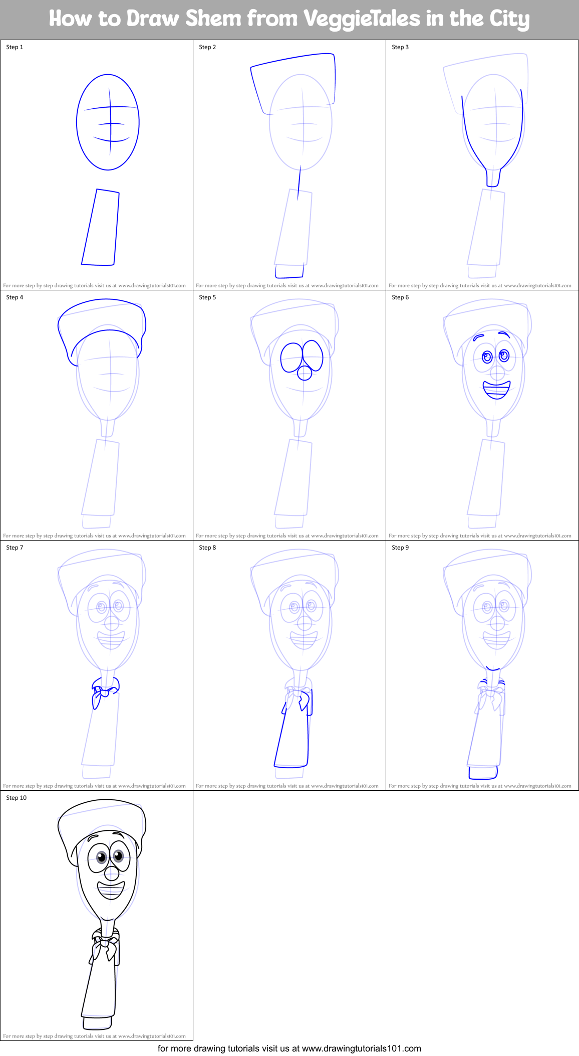How to Draw Shem from VeggieTales in the City Printable Step by Step