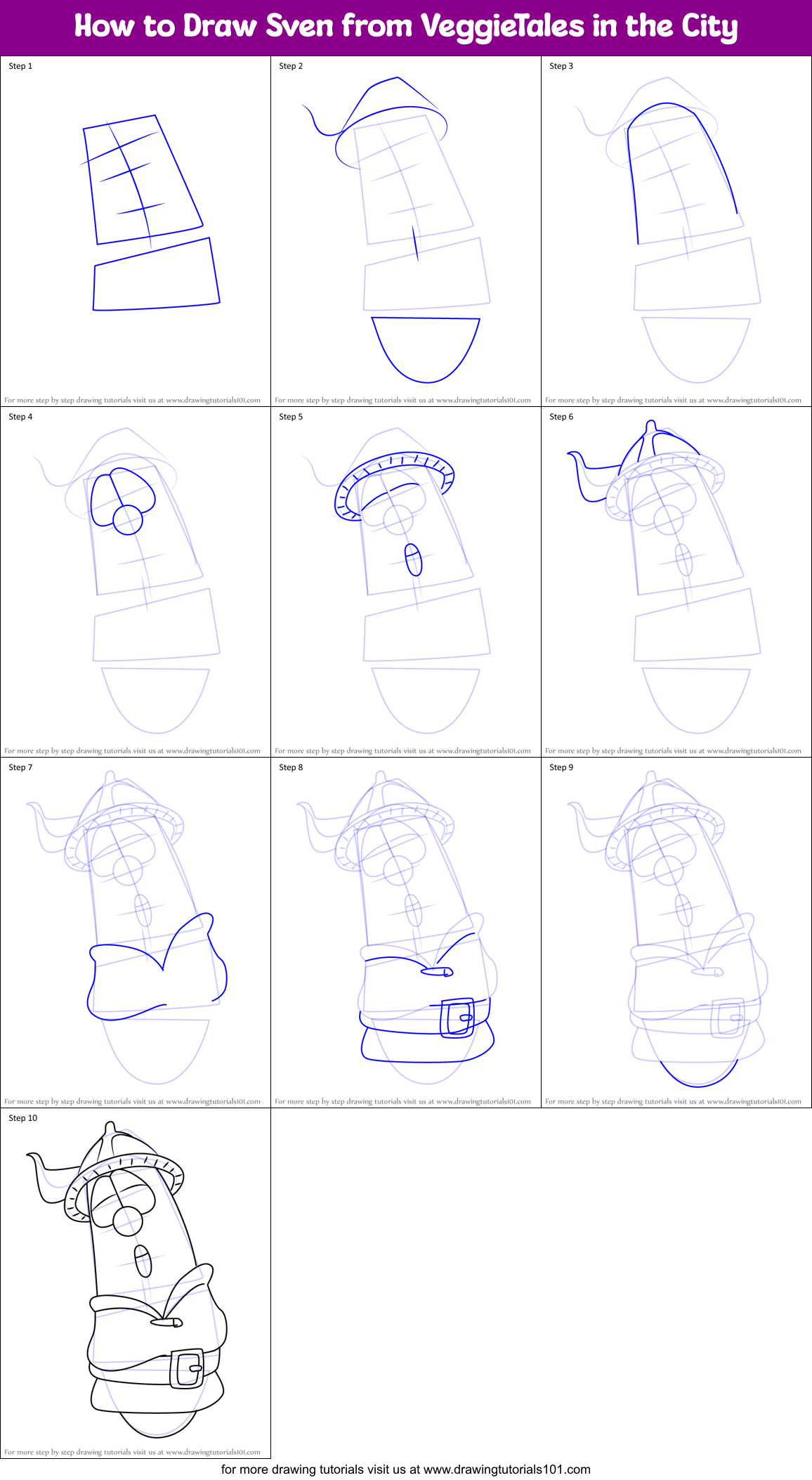 How to Draw Sven from VeggieTales in the City Printable Step by Step