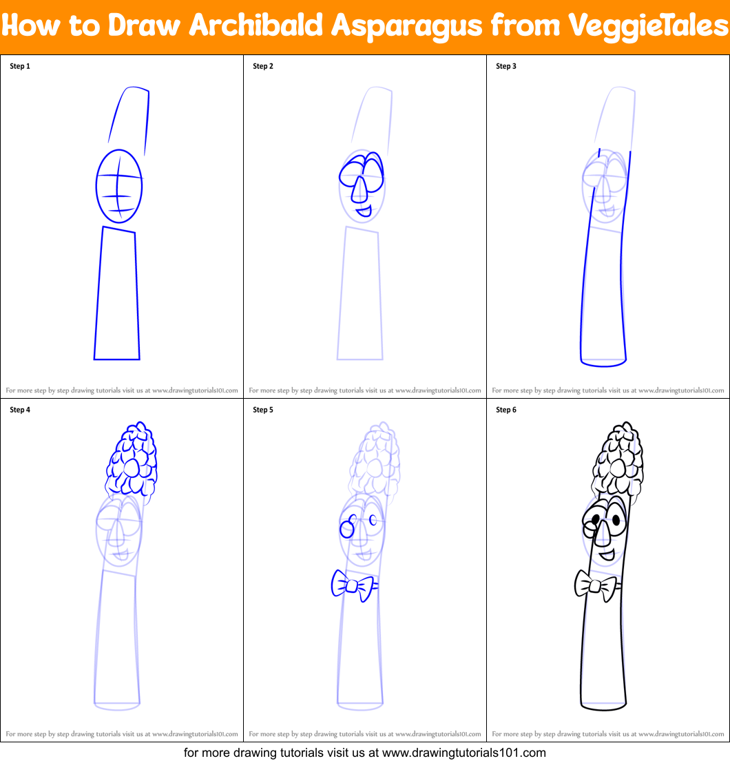 How to Draw Archibald Asparagus from VeggieTales Printable Step by Step