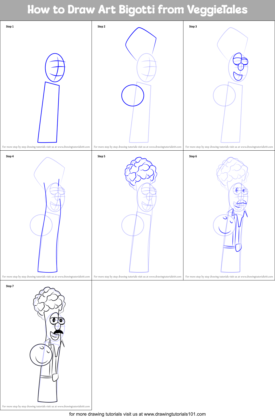 How to Draw Art Bigotti from VeggieTales Printable Step by Step