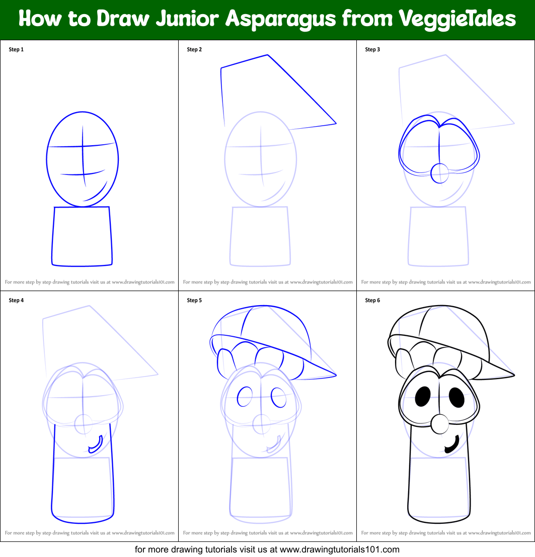 How to Draw Junior Asparagus from VeggieTales Printable Step by Step