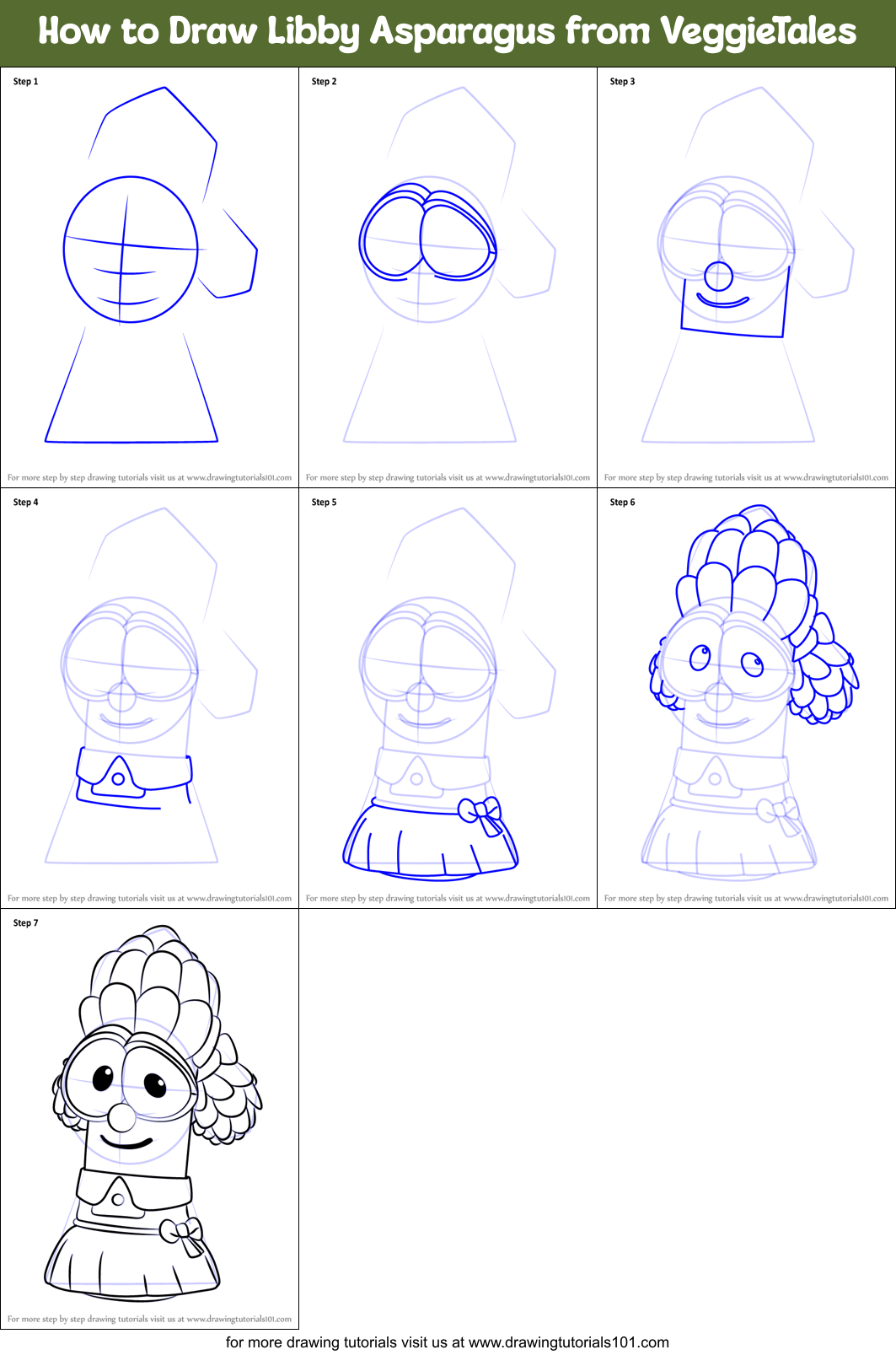 How to Draw Libby Asparagus from VeggieTales Printable Step by Step