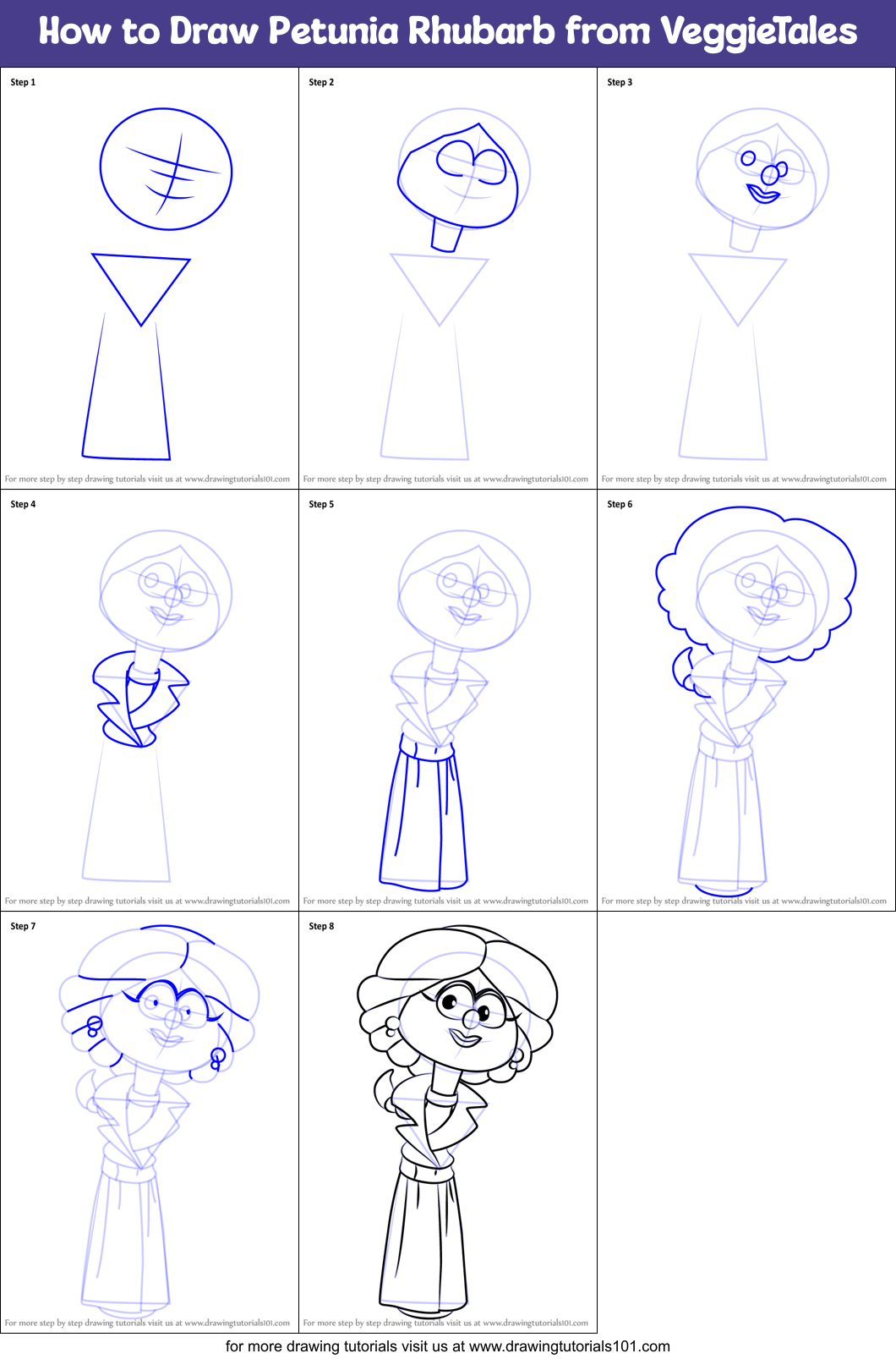 How to Draw Petunia Rhubarb from VeggieTales Printable Step by Step