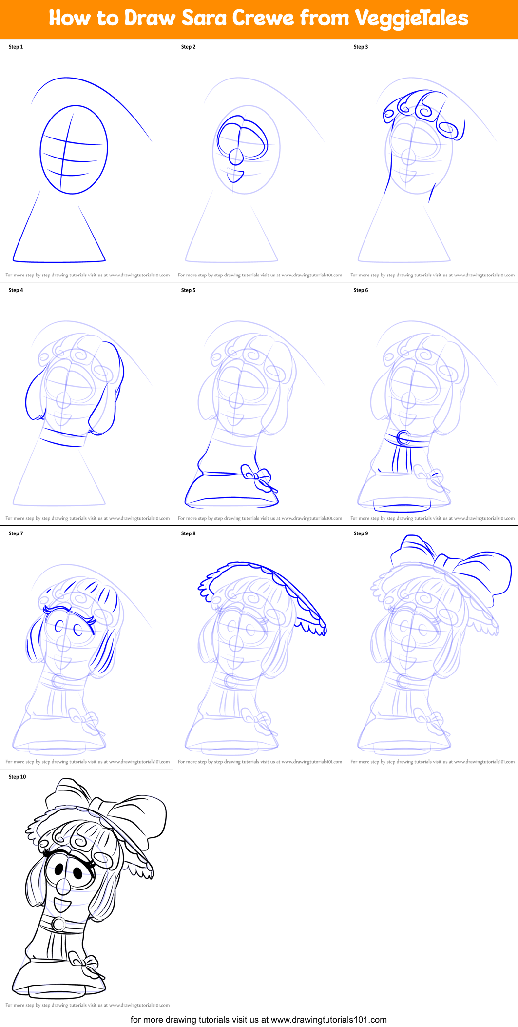 How to Draw Sara Crewe from VeggieTales Printable Step by Step