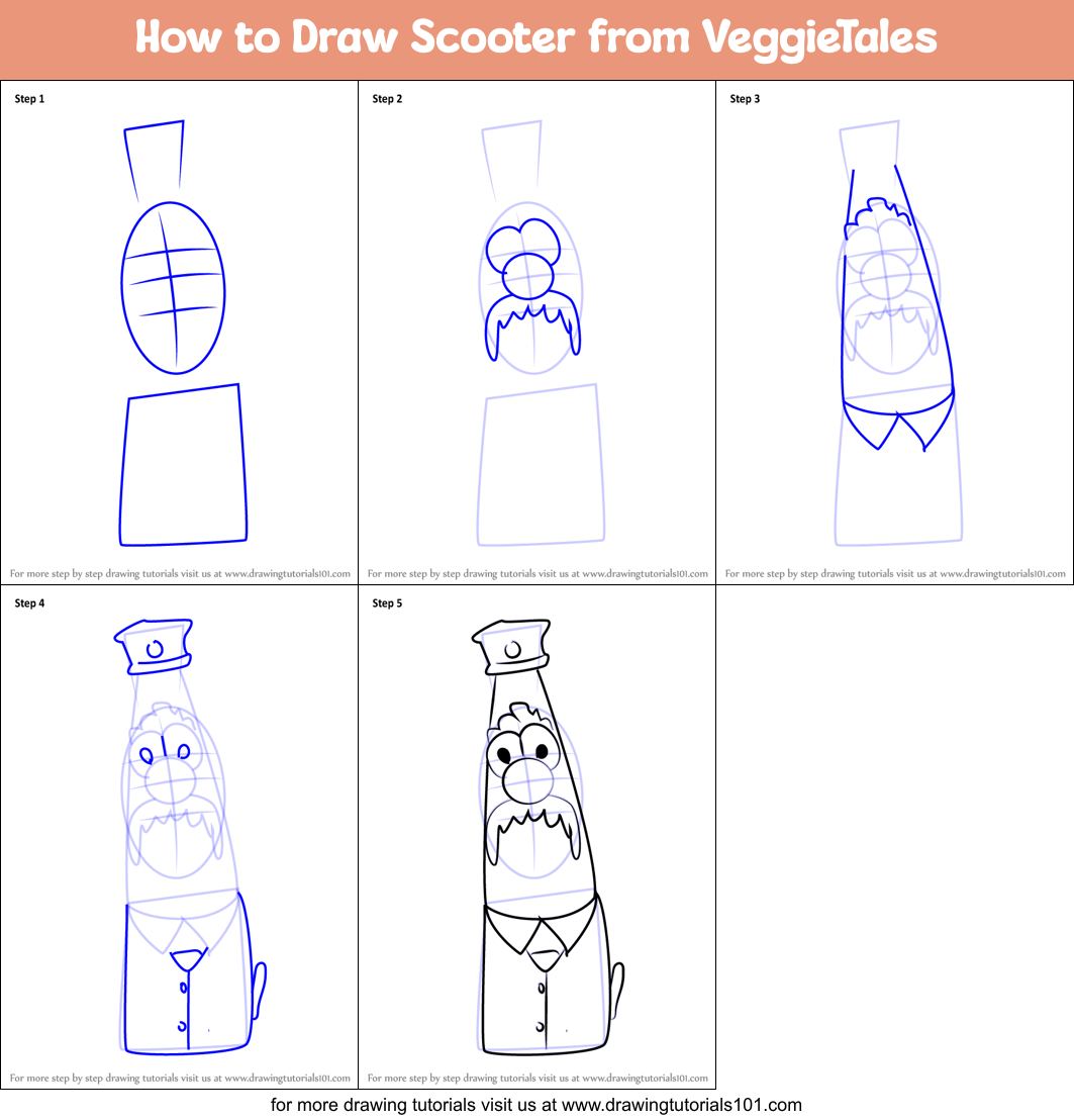 How to Draw Scooter from VeggieTales Printable Step by Step