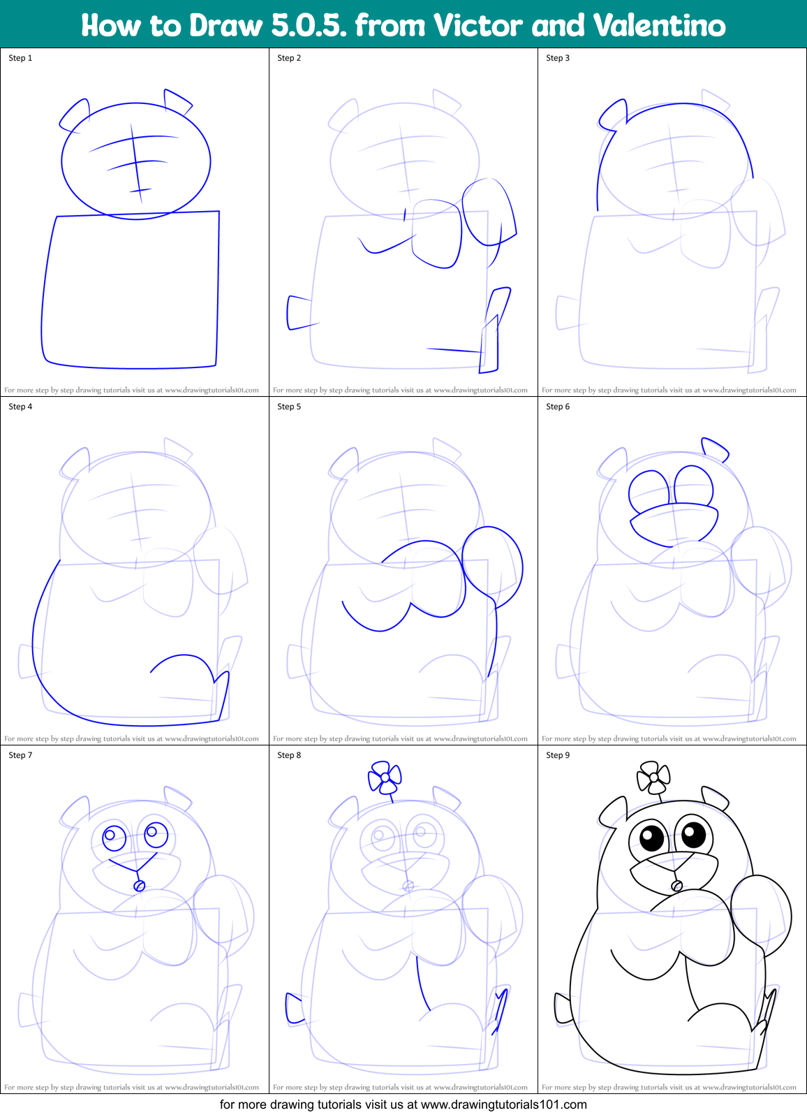 How to Draw 5.0.5. from Victor and Valentino Printable Step by Step