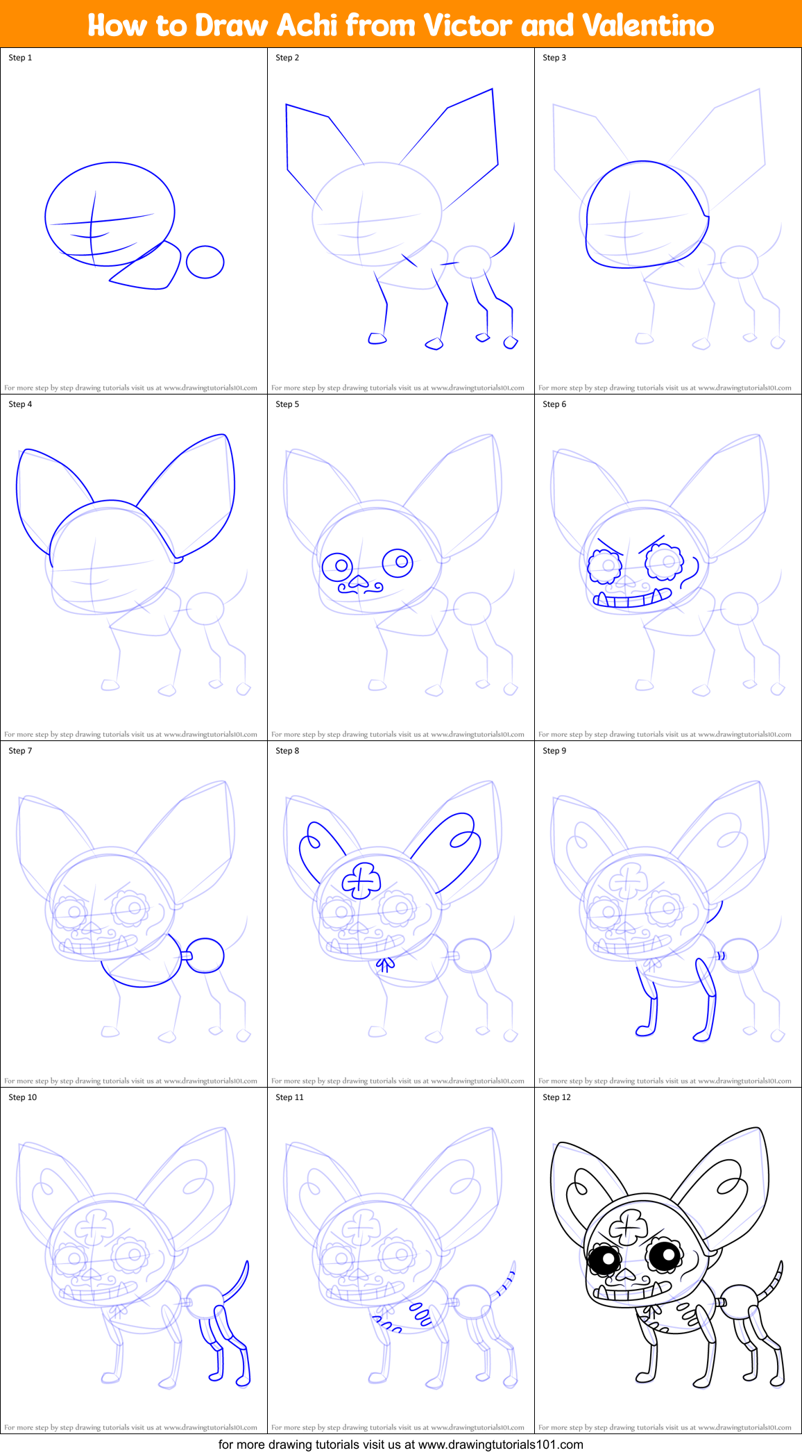 How to Draw Achi from Victor and Valentino Printable Step by Step
