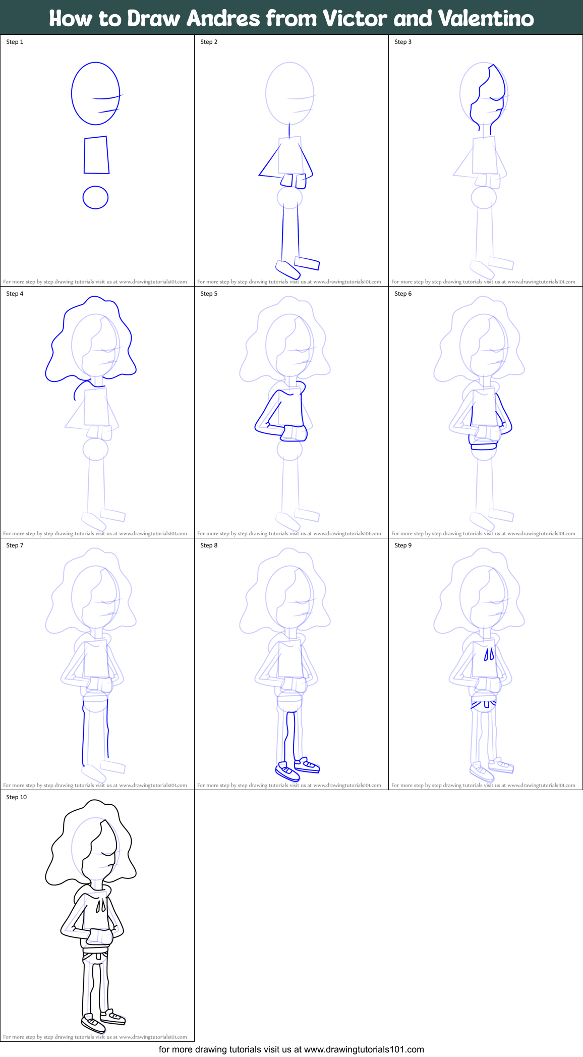 How to Draw Andres from Victor and Valentino Printable Step by Step