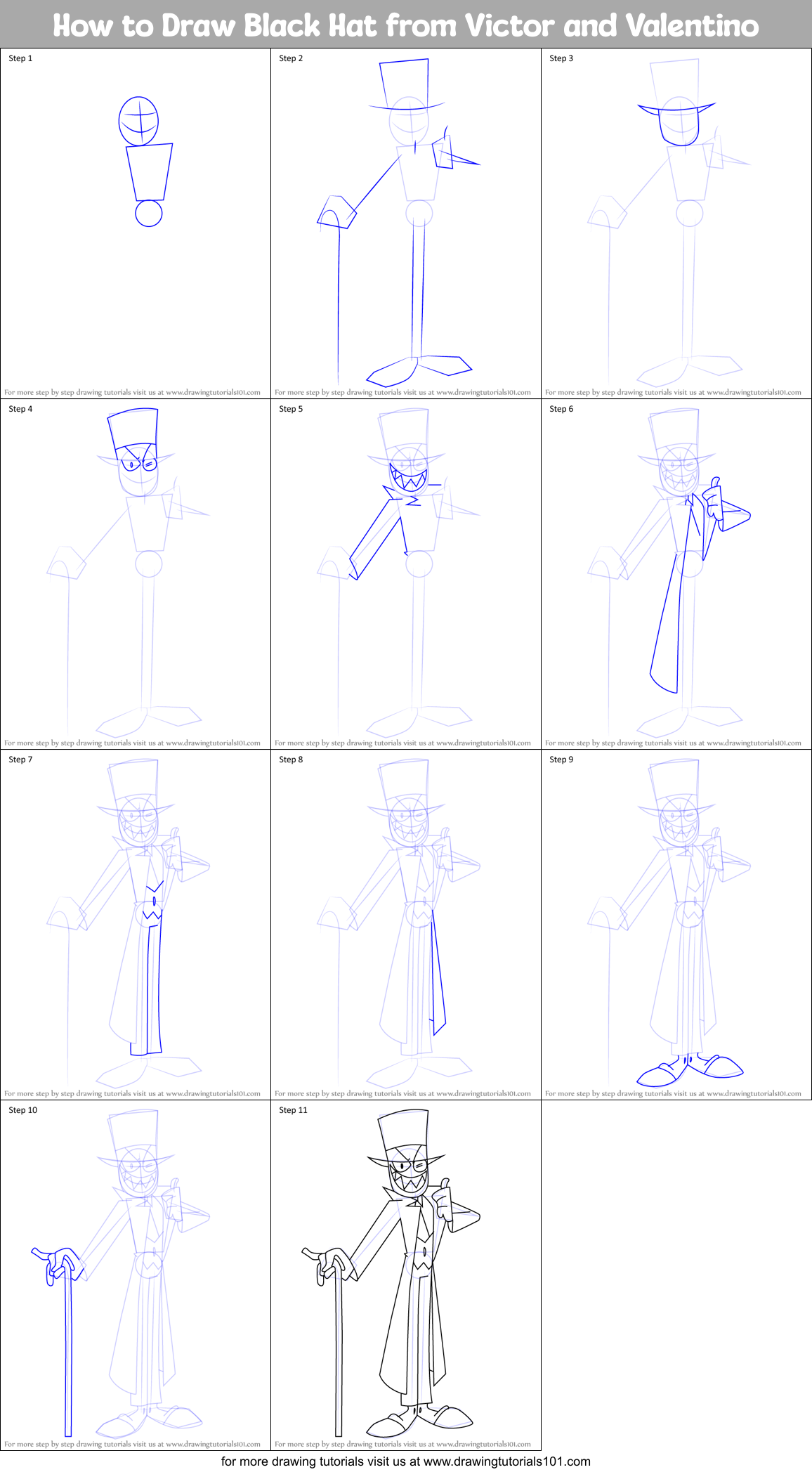How to Draw Black Hat from Victor and Valentino Printable Step by Step