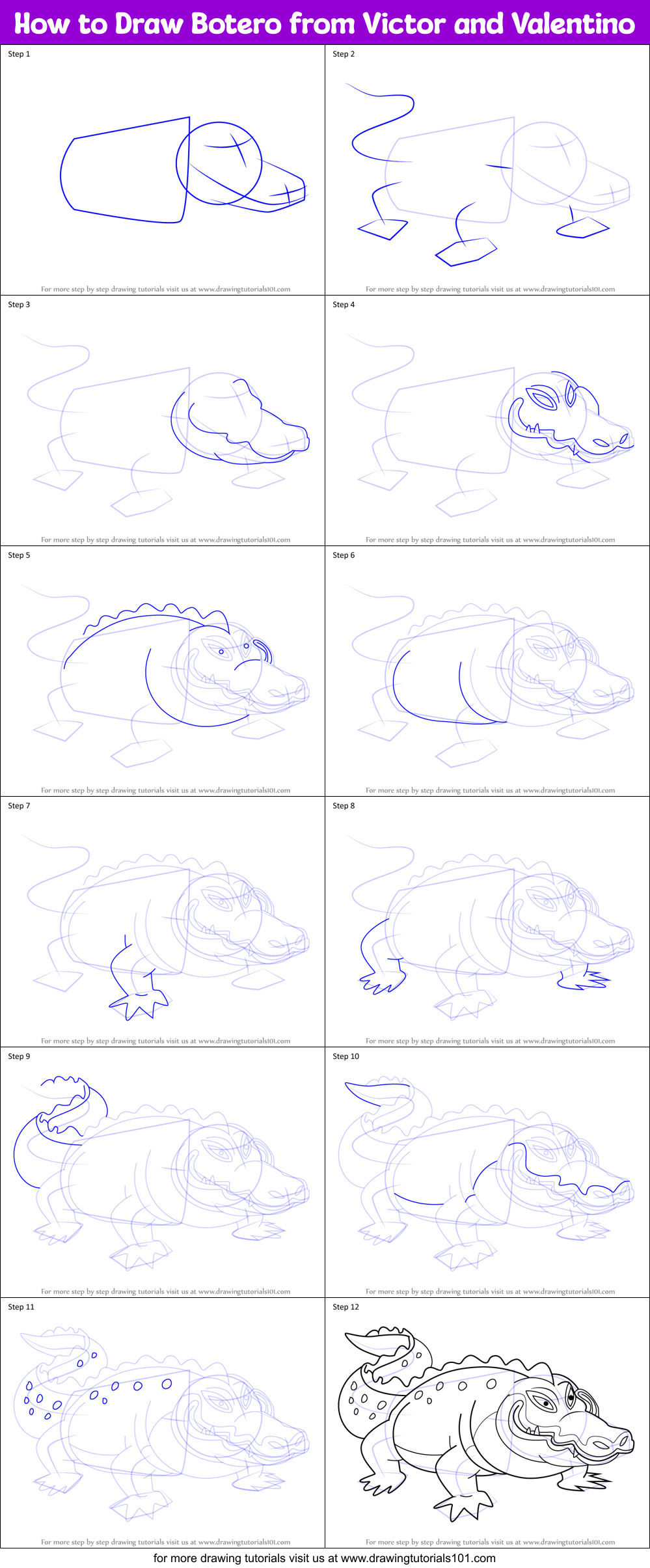 How to Draw Botero from Victor and Valentino Printable Step by Step