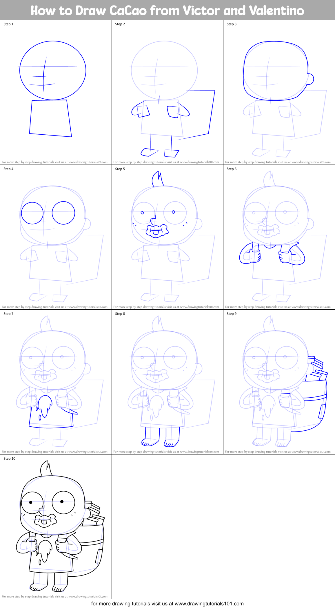 How to Draw CaCao from Victor and Valentino Printable Step by Step