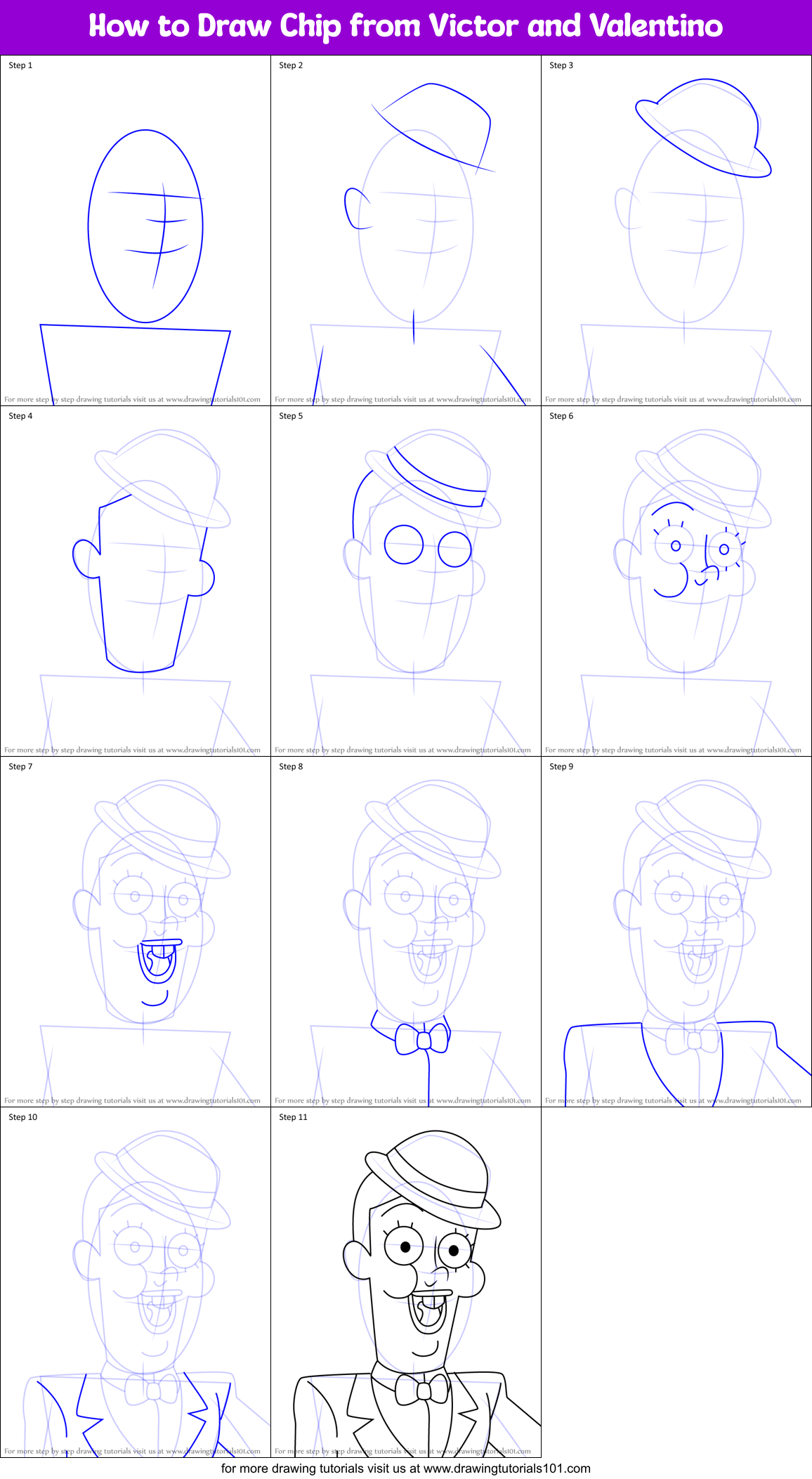 How to Draw Chip from Victor and Valentino Printable Step by Step