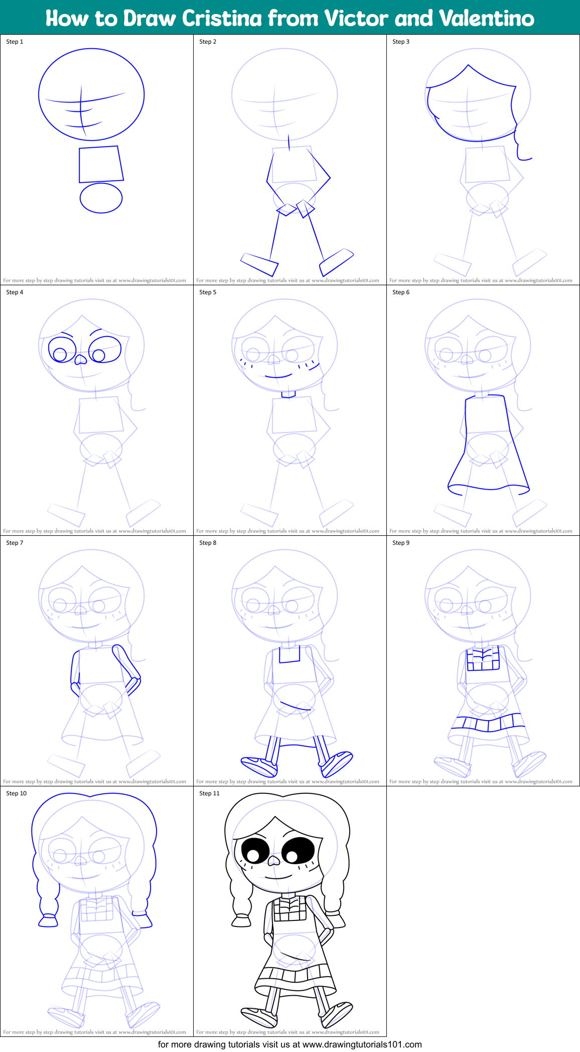 How to Draw Cristina from Victor and Valentino Printable Step by Step