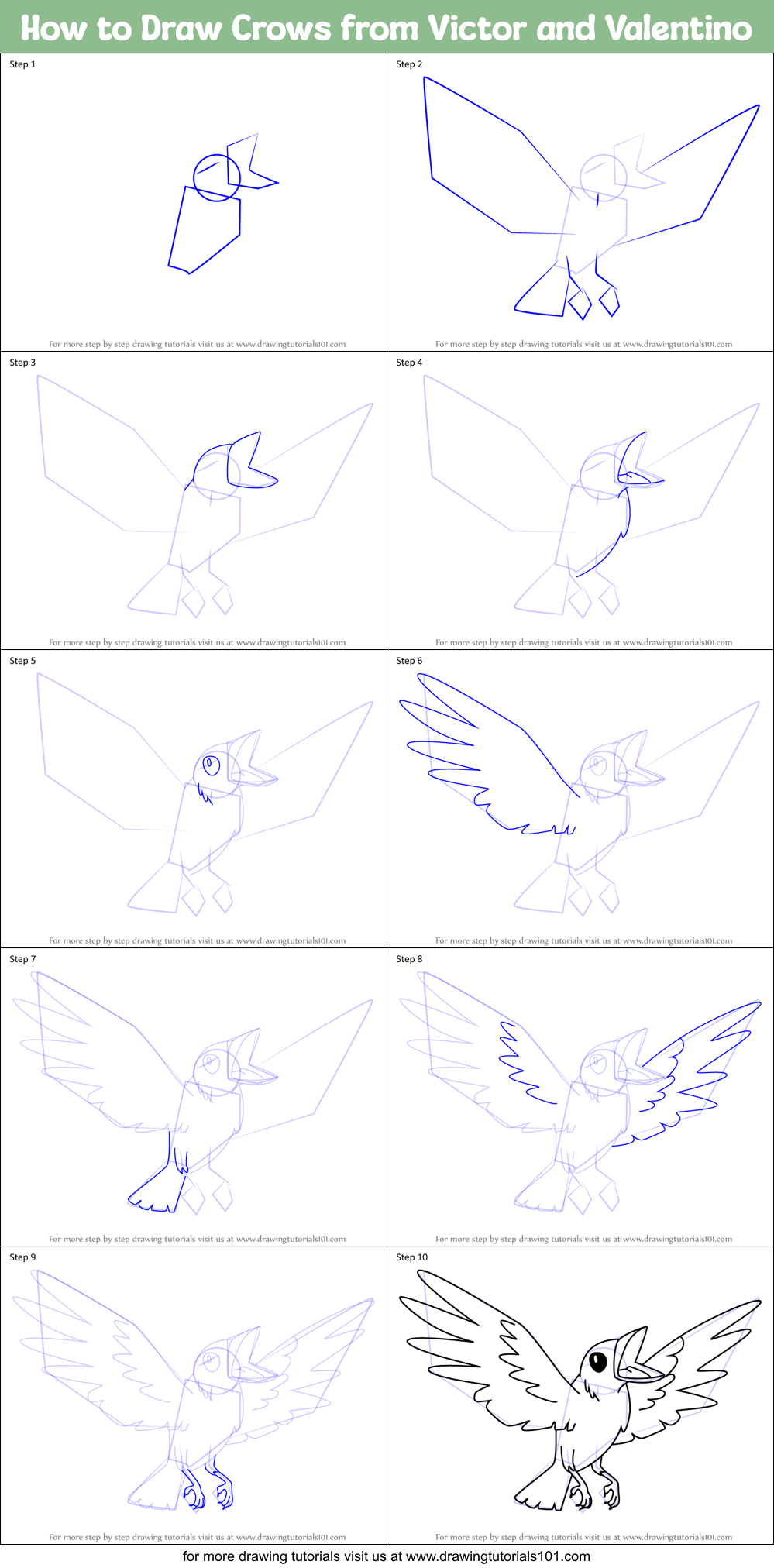 How to Draw Crows from Victor and Valentino Printable Step by Step